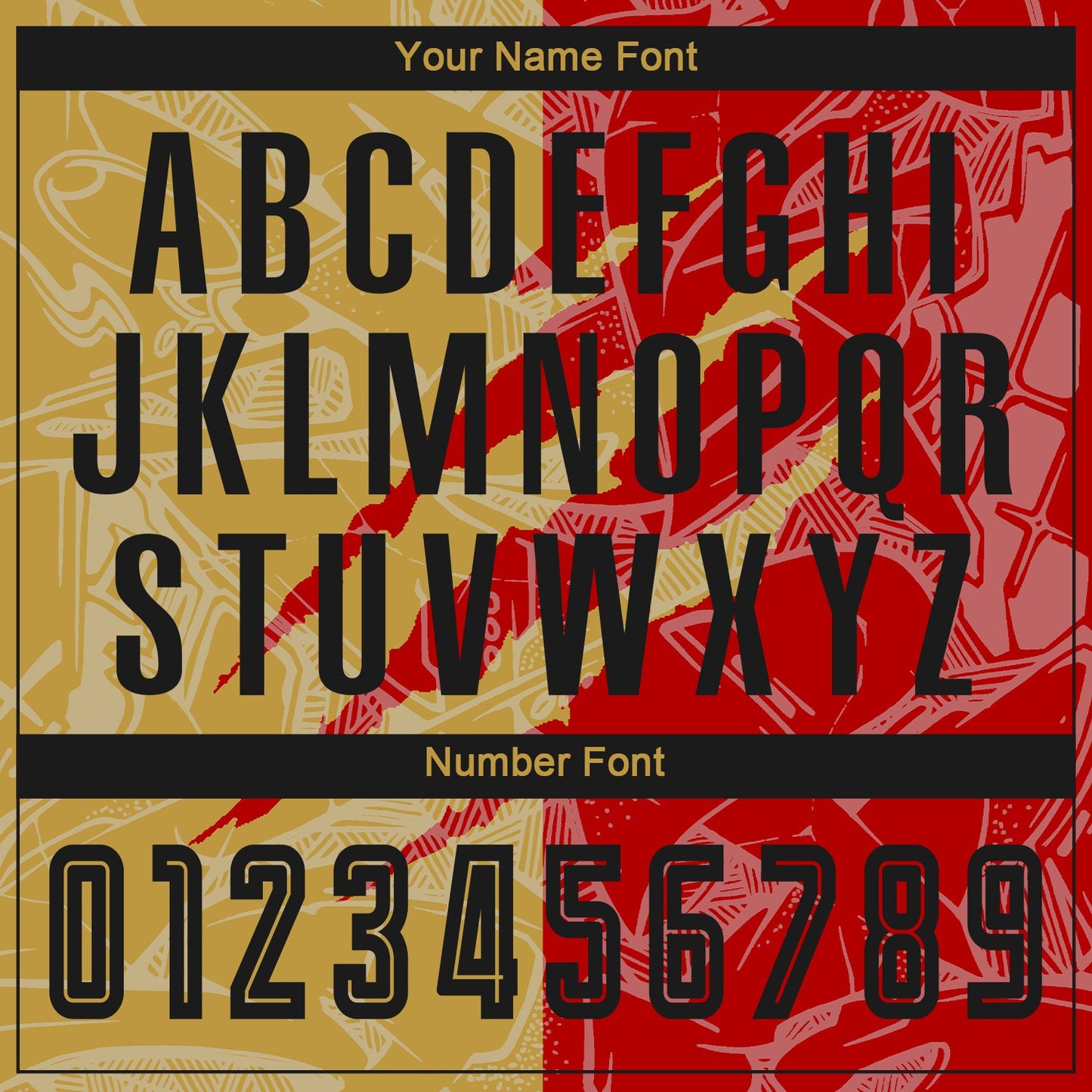 Custom Graffiti Pattern Black Red-Old Gold Scratch Sublimation Soccer Uniform Jersey Limited