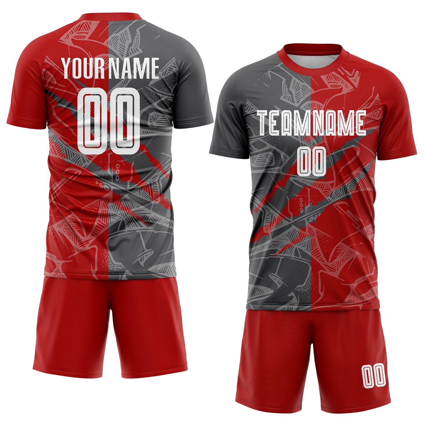 Custom Graffiti Pattern Red-Steel Gray Scratch Sublimation Soccer Uniform Jersey Limited