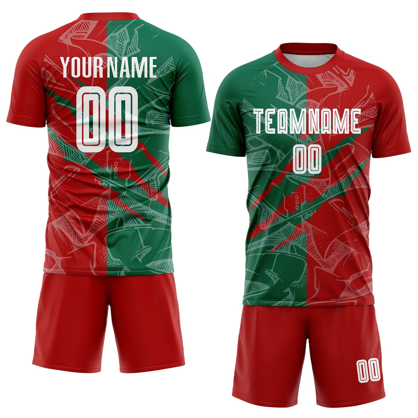 Custom Graffiti Pattern Red-Kelly Green Scratch Sublimation Soccer Uniform Jersey Limited
