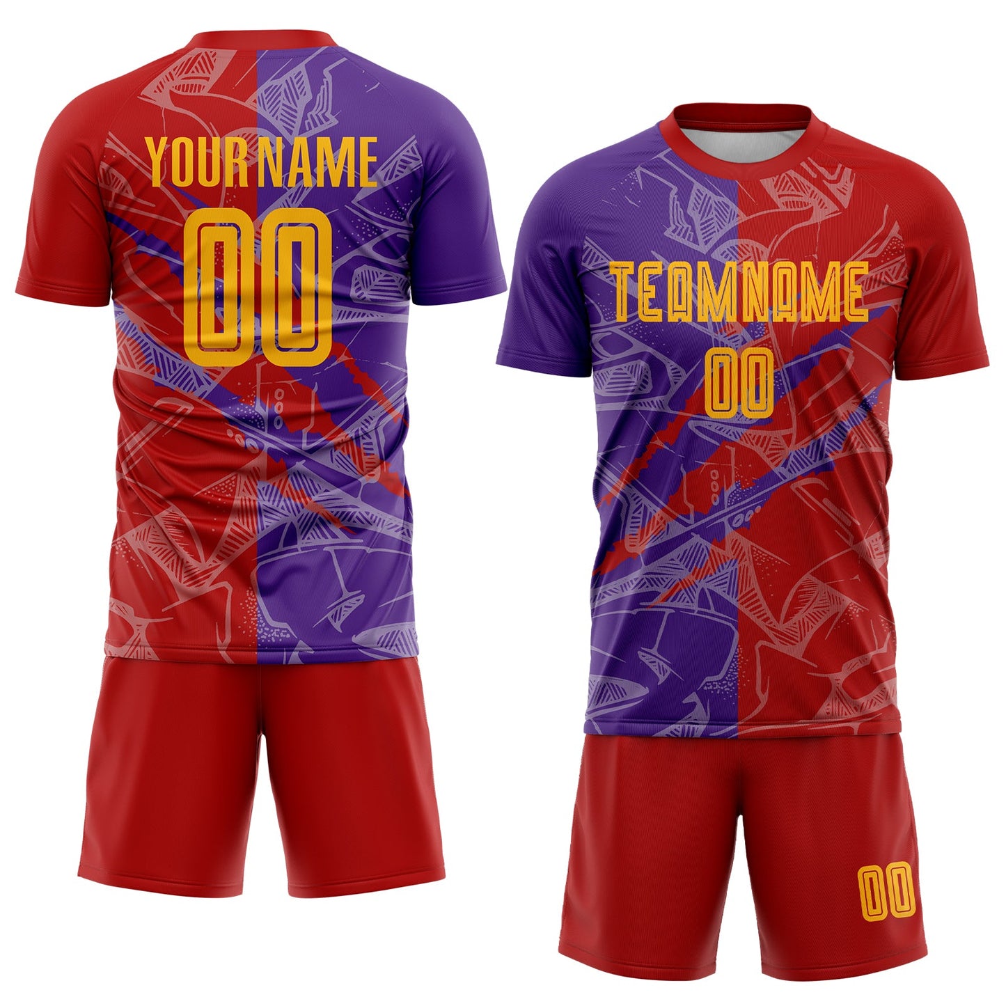 Custom Graffiti Pattern Yellow Red-Purple Scratch Sublimation Soccer Uniform Jersey Limited