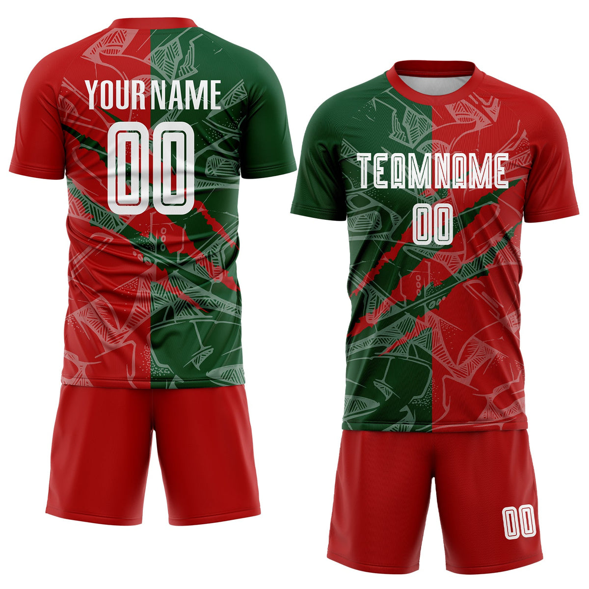 Custom Graffiti Pattern Red-Green Scratch Sublimation Soccer Uniform Jersey Limited