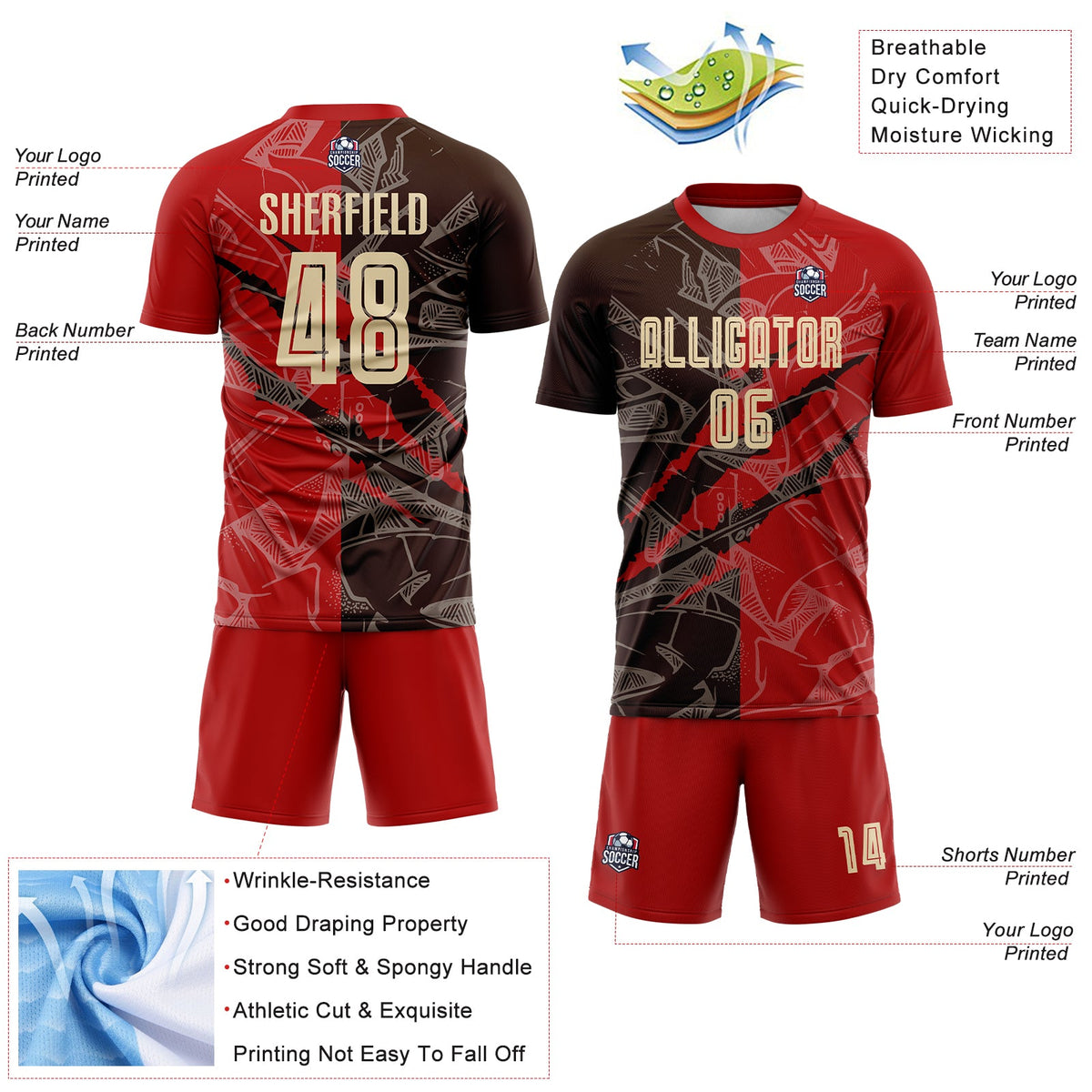 Custom Graffiti Pattern City Cream Red-Brown Scratch Sublimation Soccer Uniform Jersey Limited