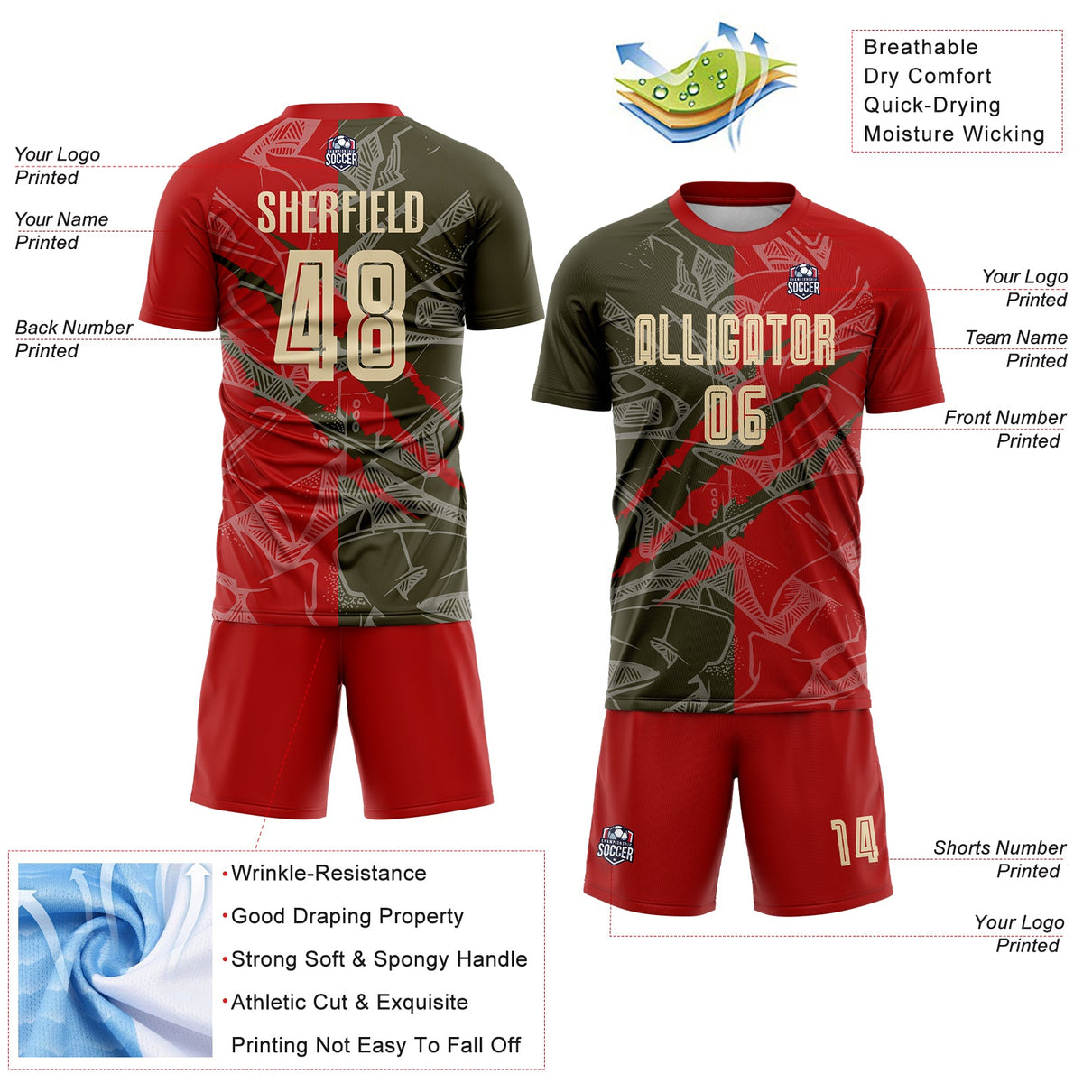 Custom Graffiti Pattern City Cream Red-Olive Scratch Sublimation Soccer Uniform Jersey Limited