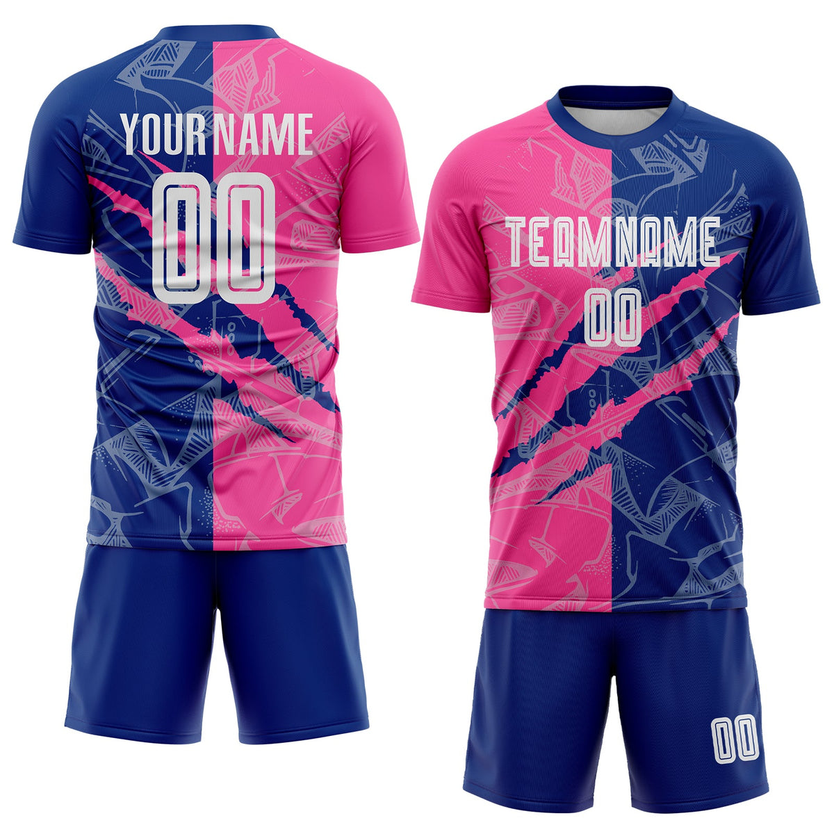 Custom Graffiti Pattern Pink-Royal Scratch Sublimation Soccer Uniform Jersey Limited