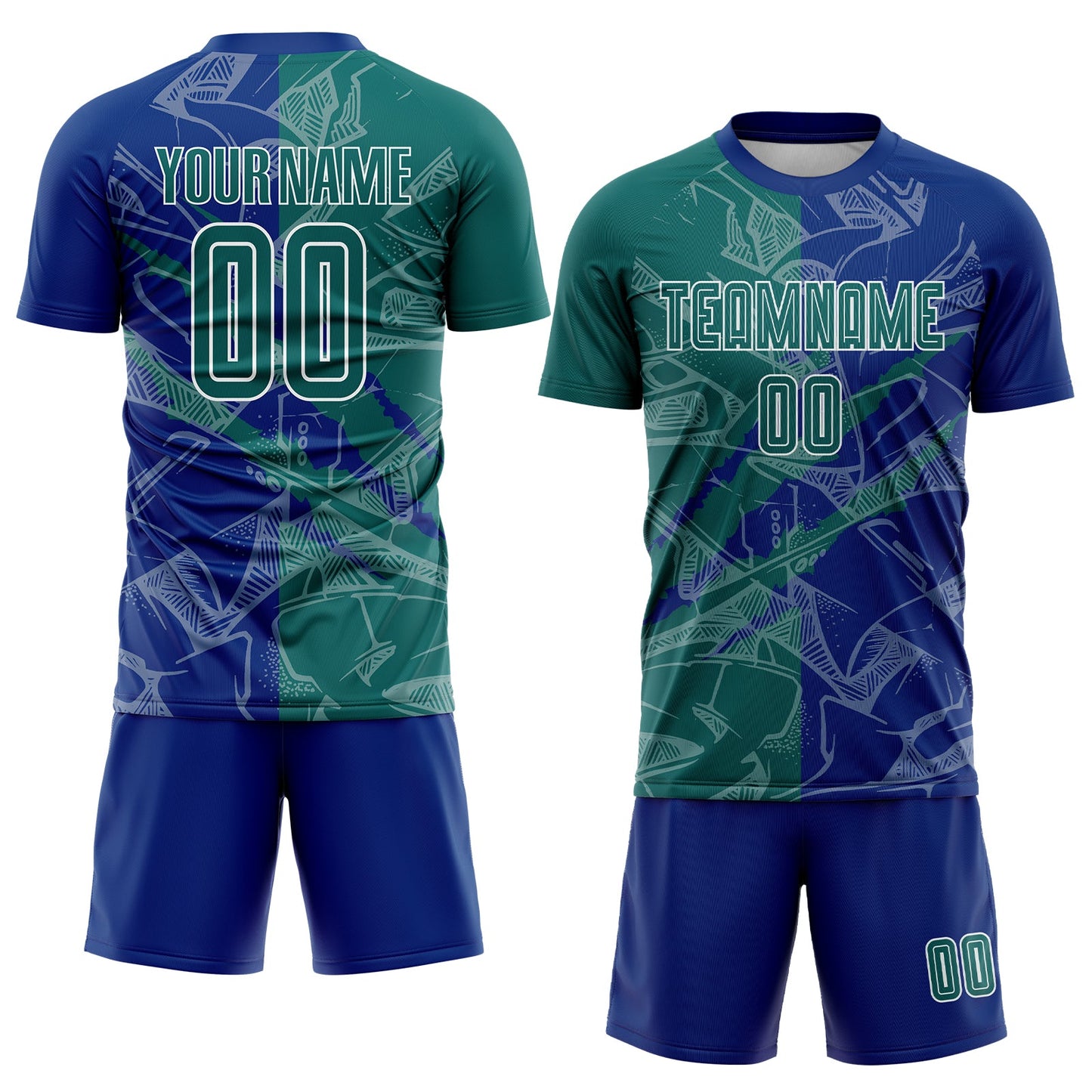 Custom Graffiti Pattern Teal-Royal Scratch Sublimation Soccer Uniform Jersey Limited