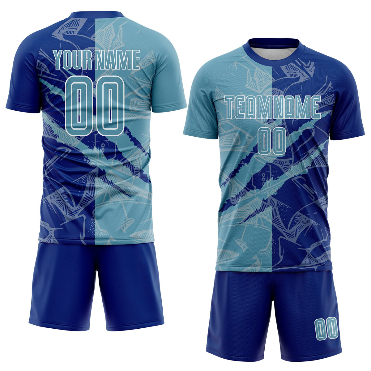 Custom Graffiti Pattern Shadow Blue-Royal Scratch Sublimation Soccer Uniform Jersey Limited
