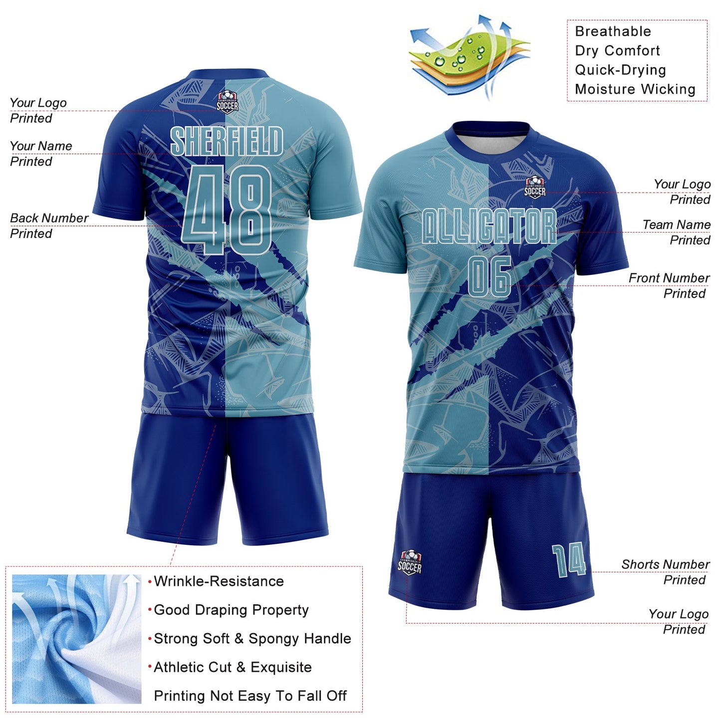 Custom Graffiti Pattern Shadow Blue-Royal Scratch Sublimation Soccer Uniform Jersey Limited