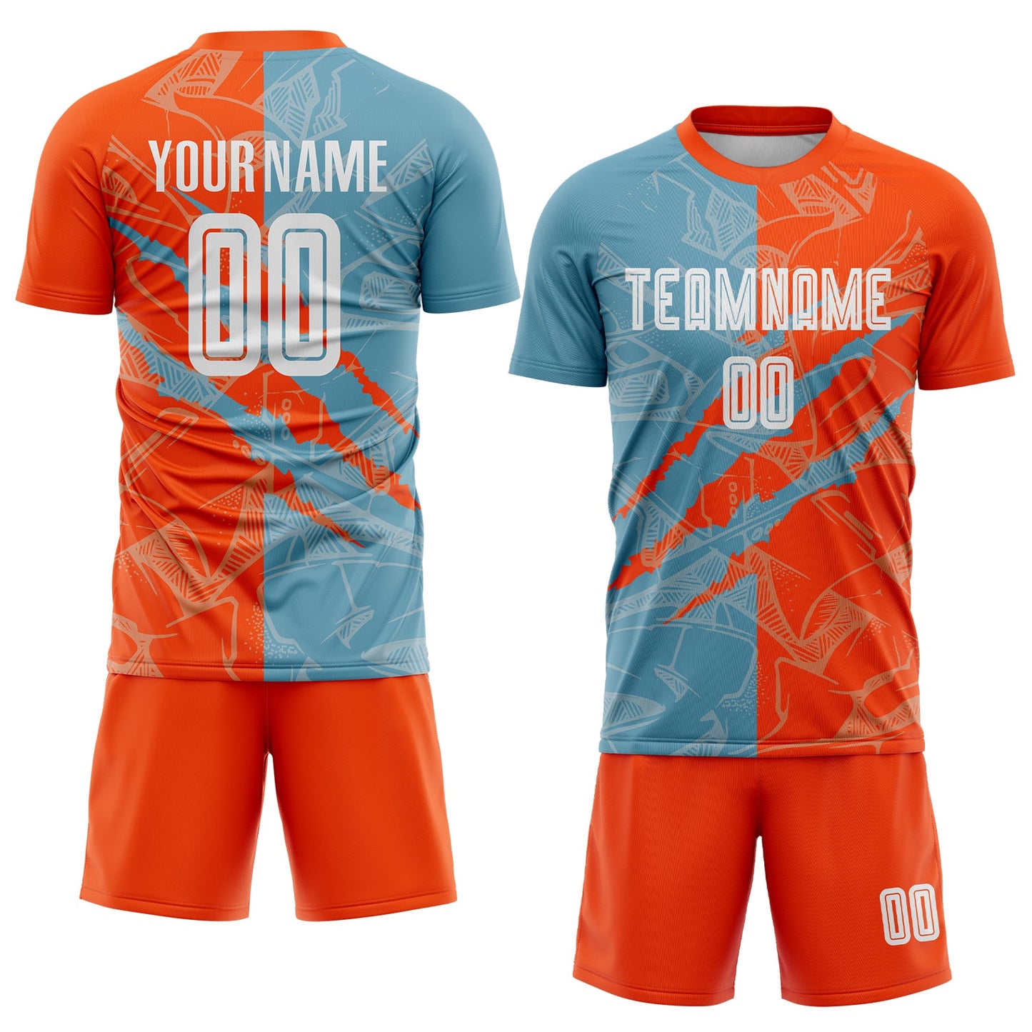 Custom Graffiti Pattern Shadow Blue-Orange Scratch Sublimation Soccer Uniform Jersey Limited