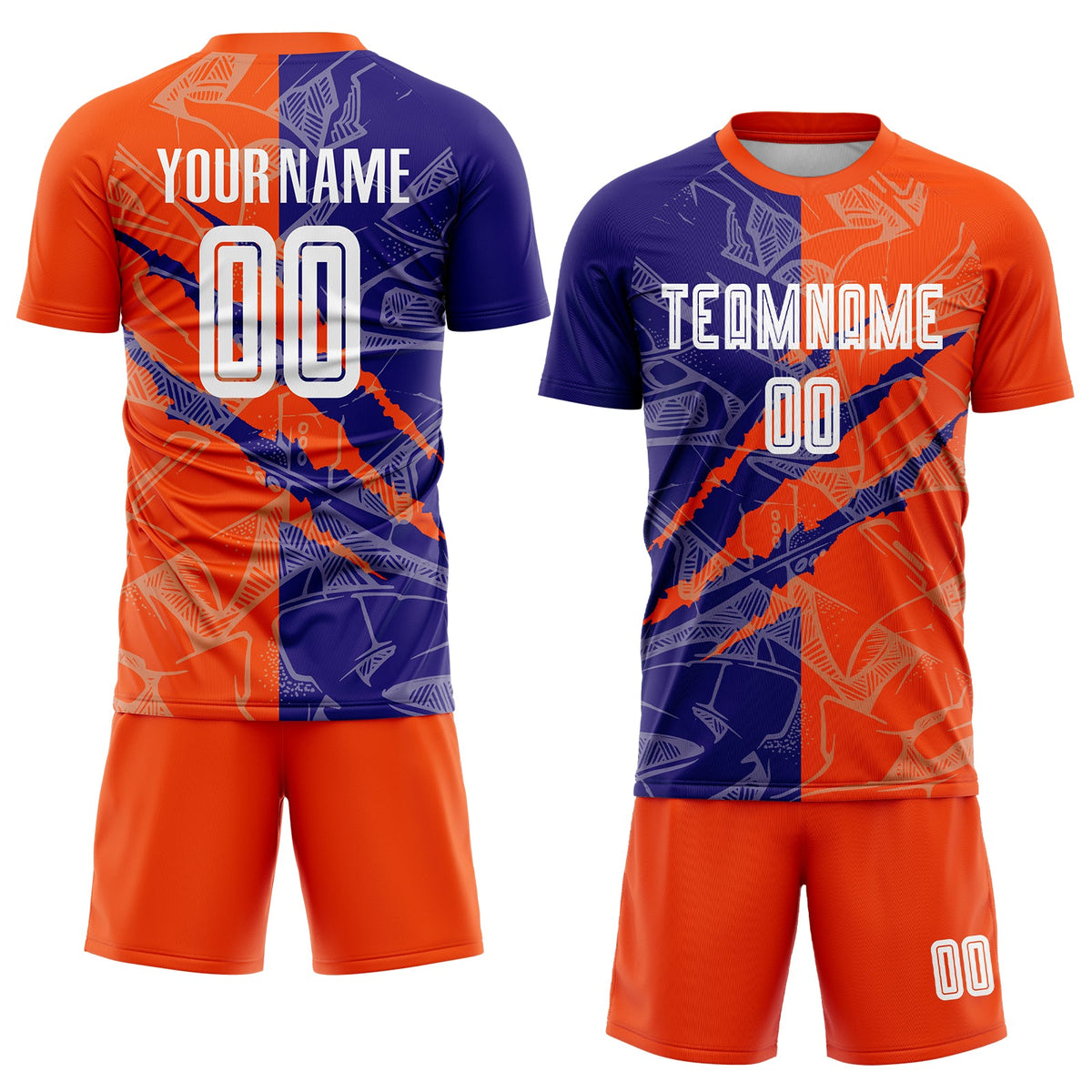 Custom Graffiti Pattern Dark Purple-Orange Scratch Sublimation Soccer Uniform Jersey Limited