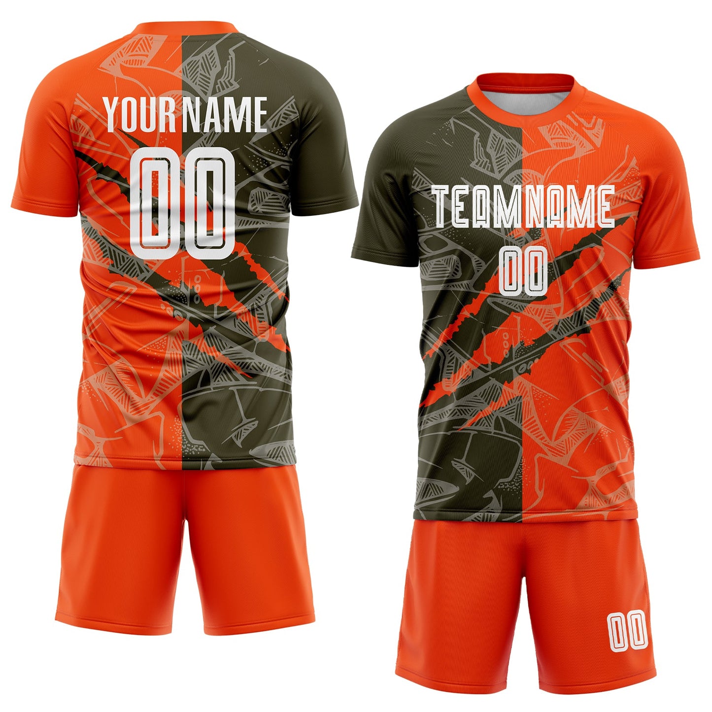 Custom Graffiti Pattern Olive-Orange Scratch Sublimation Soccer Uniform Jersey Limited