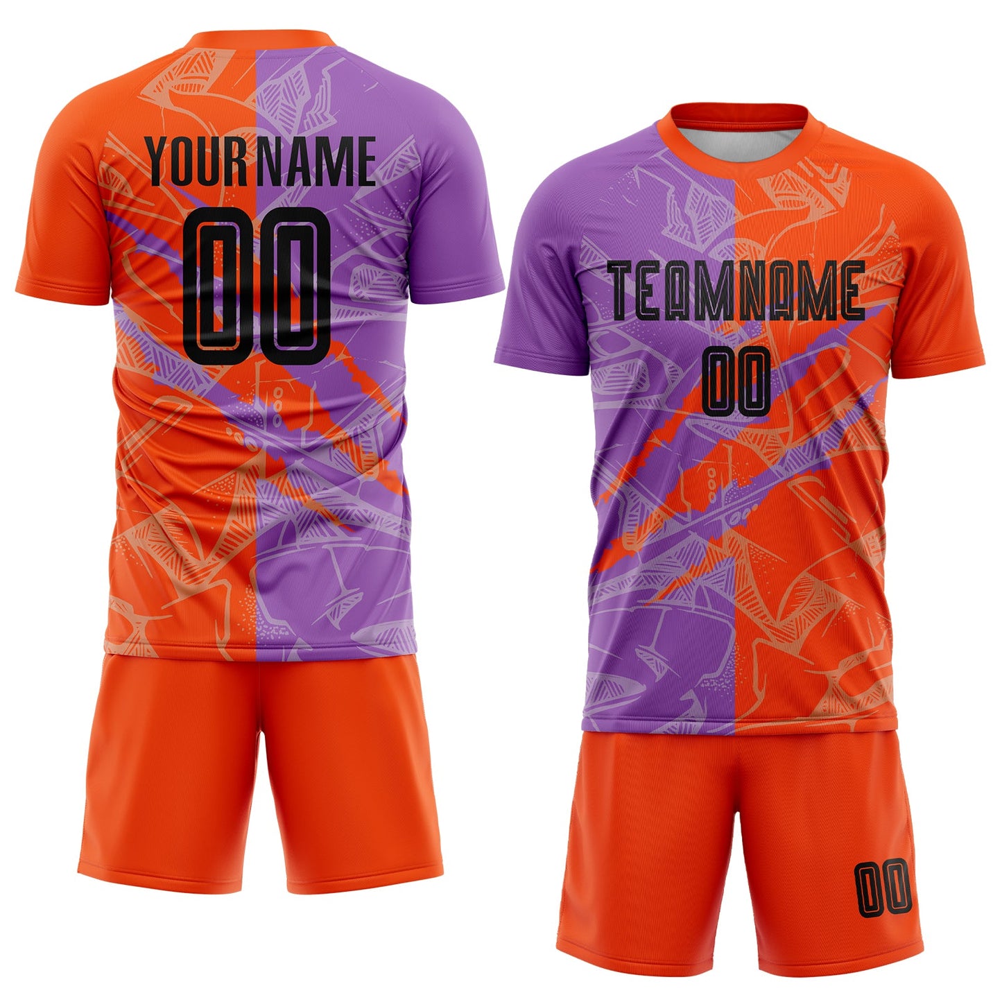 Custom Graffiti Pattern Black Medium Purple-Orange Scratch Sublimation Soccer Uniform Jersey Limited