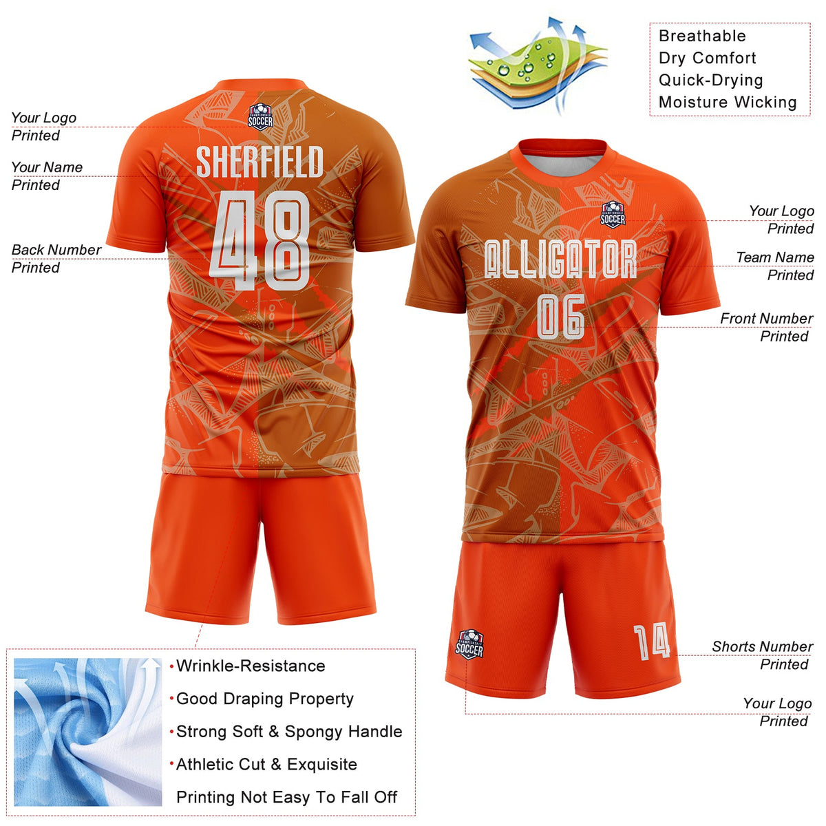 Custom Graffiti Pattern Texas Orange-Orange Scratch Sublimation Soccer Uniform Jersey Limited
