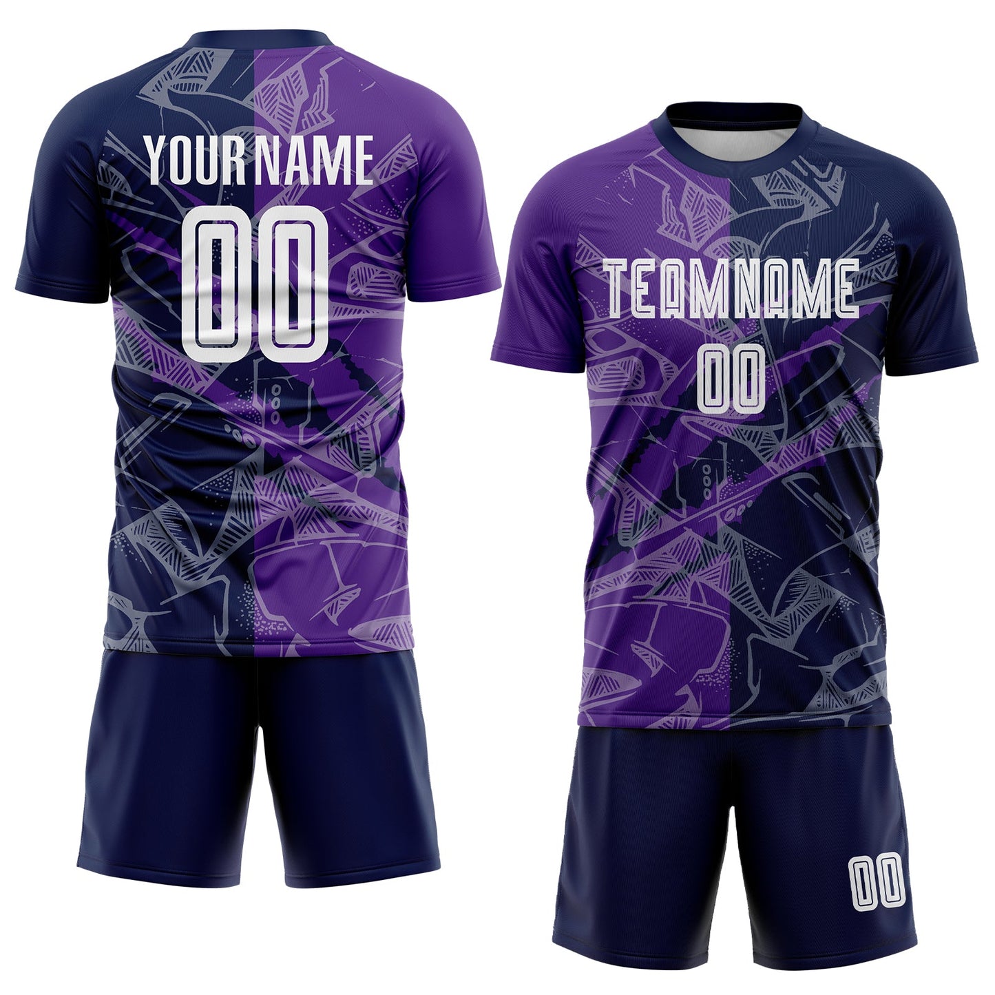 Custom Graffiti Pattern Purple-Navy Scratch Sublimation Soccer Uniform Jersey Limited