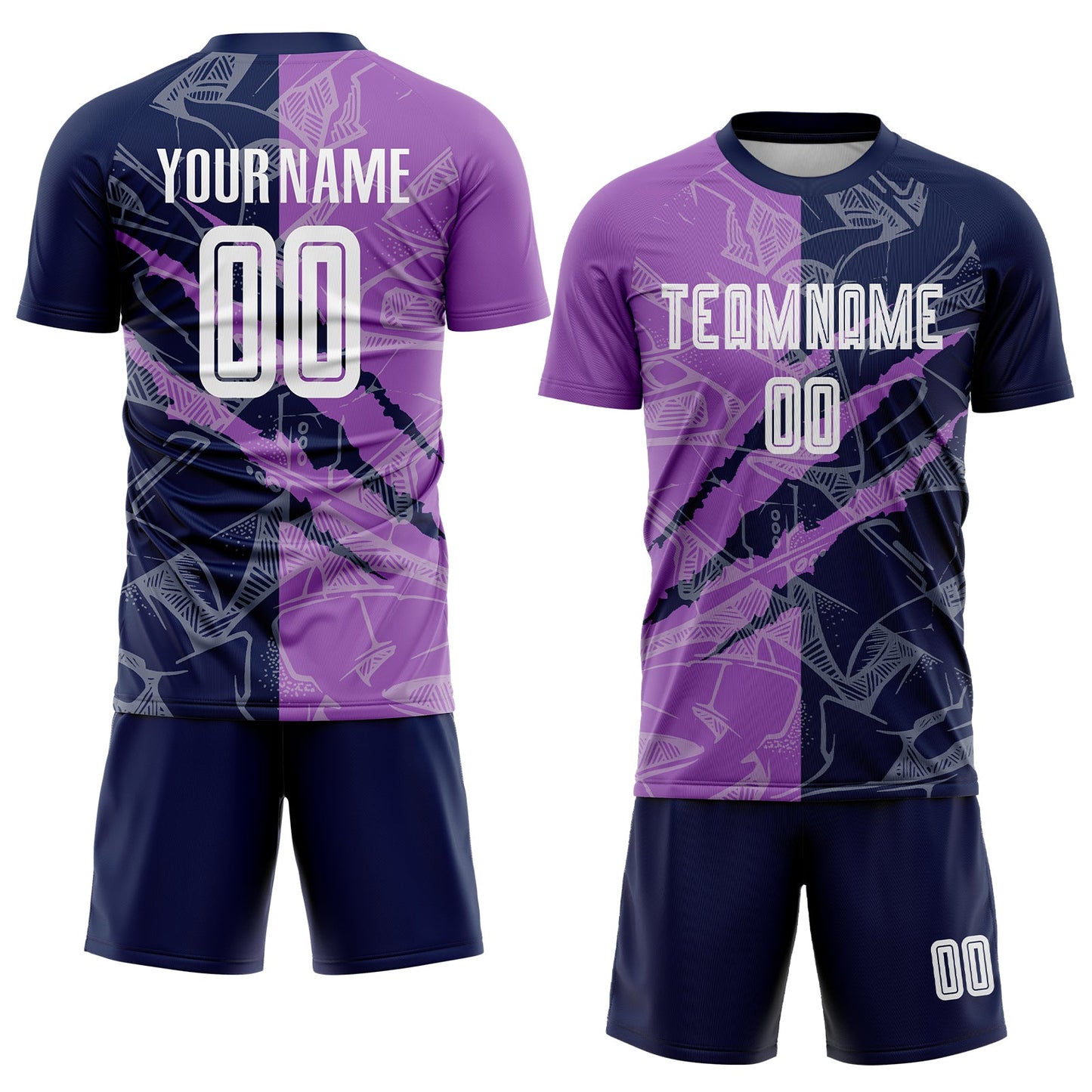 Custom Graffiti Pattern Medium Purple-Navy Scratch Sublimation Soccer Uniform Jersey Limited