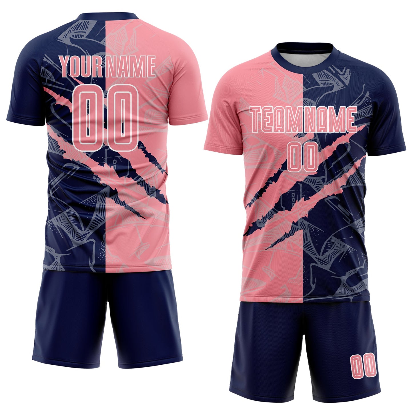 Custom Graffiti Pattern Medium Pink-Navy Scratch Sublimation Soccer Uniform Jersey Limited