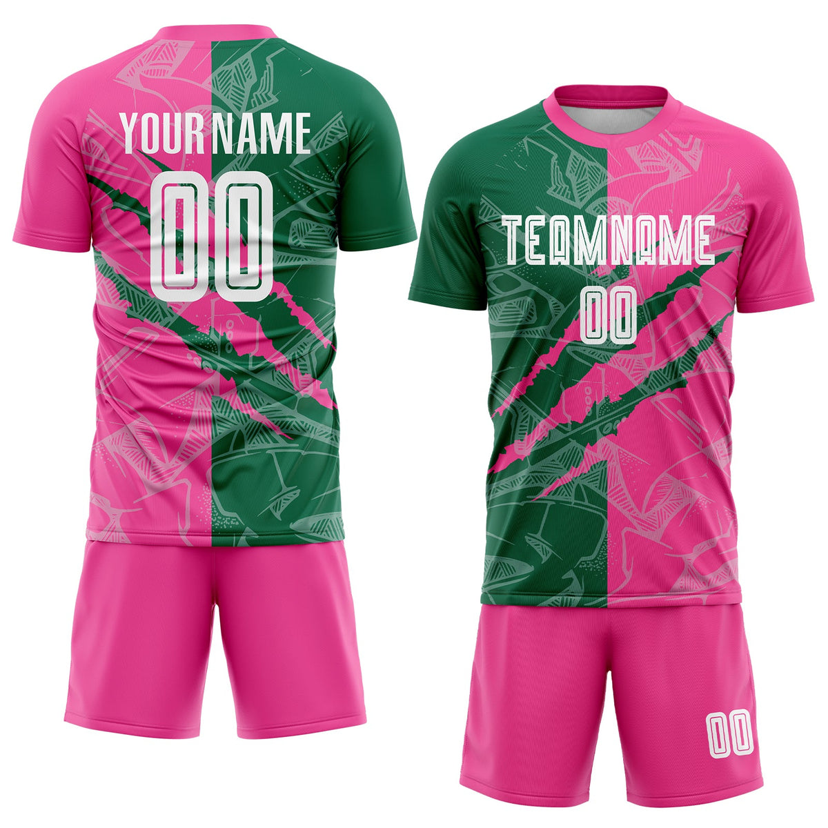 Custom Graffiti Pattern Kelly Green-Pink Scratch Sublimation Soccer Uniform Jersey Limited