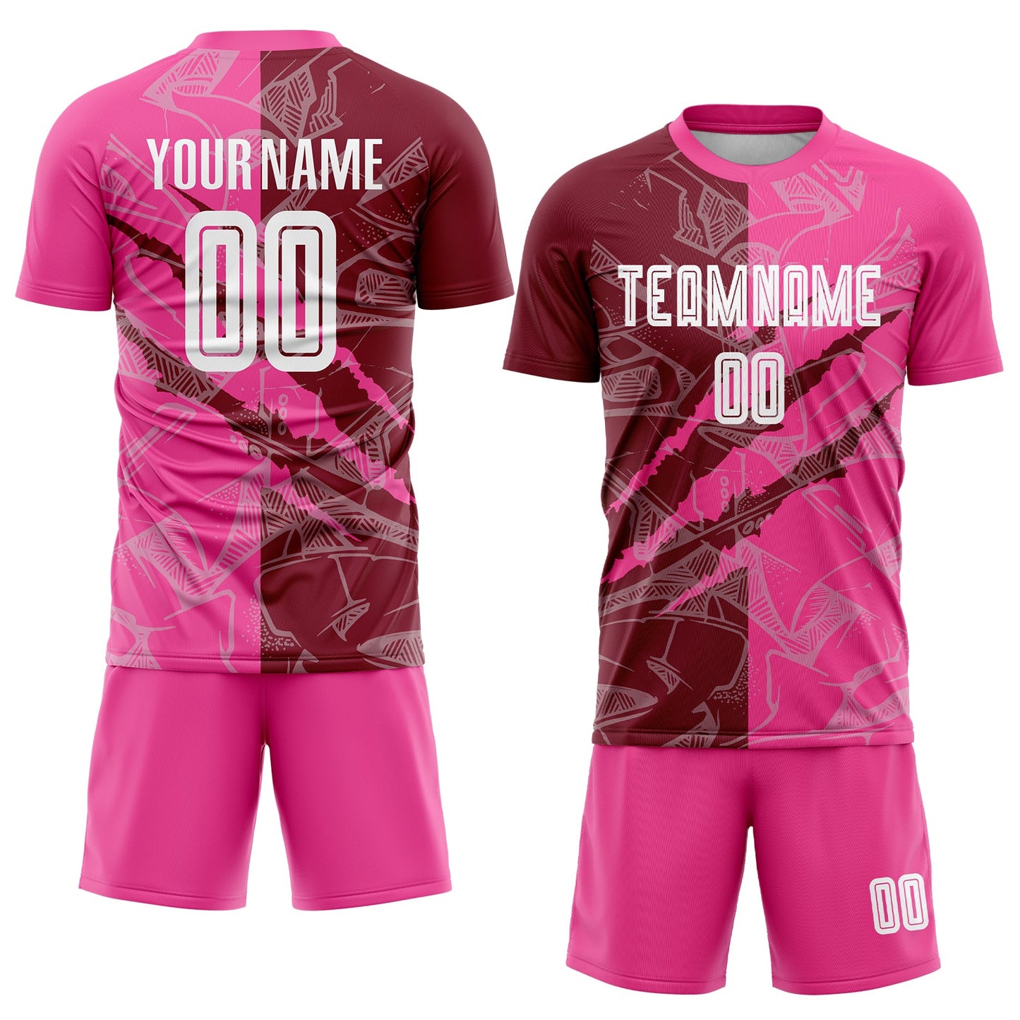 Custom Graffiti Pattern Crimson-Pink Scratch Sublimation Soccer Uniform Jersey Limited