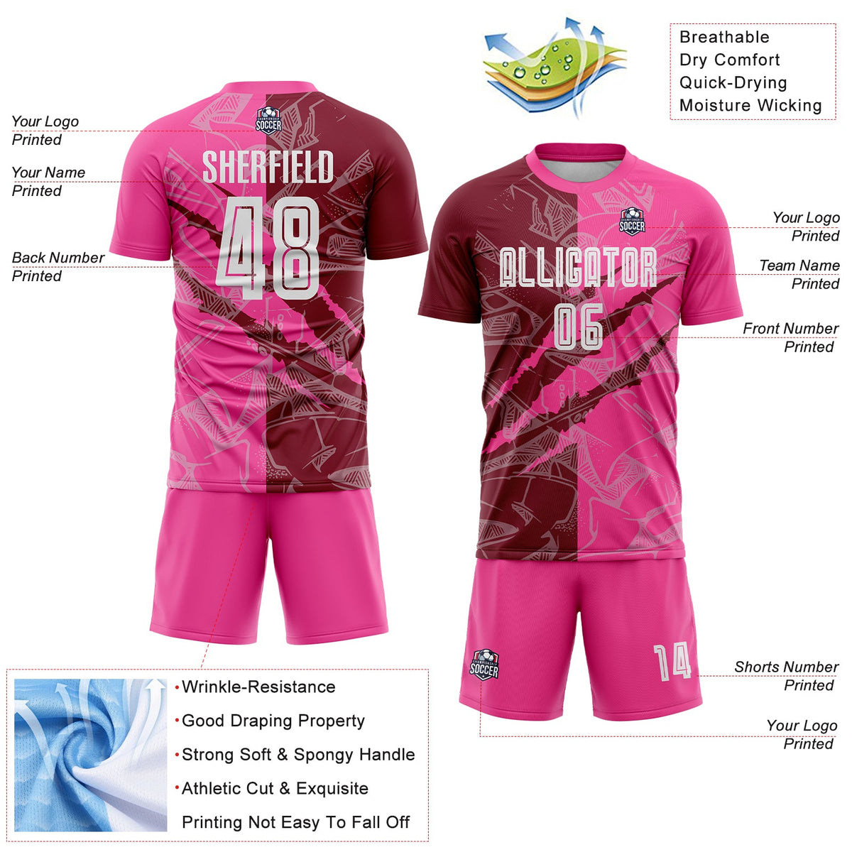 Custom Graffiti Pattern Crimson-Pink Scratch Sublimation Soccer Uniform Jersey Limited