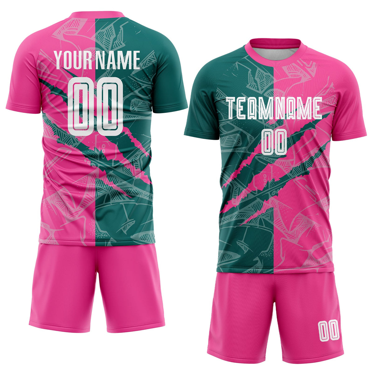 Custom Graffiti Pattern Teal-Pink Scratch Sublimation Soccer Uniform Jersey Limited