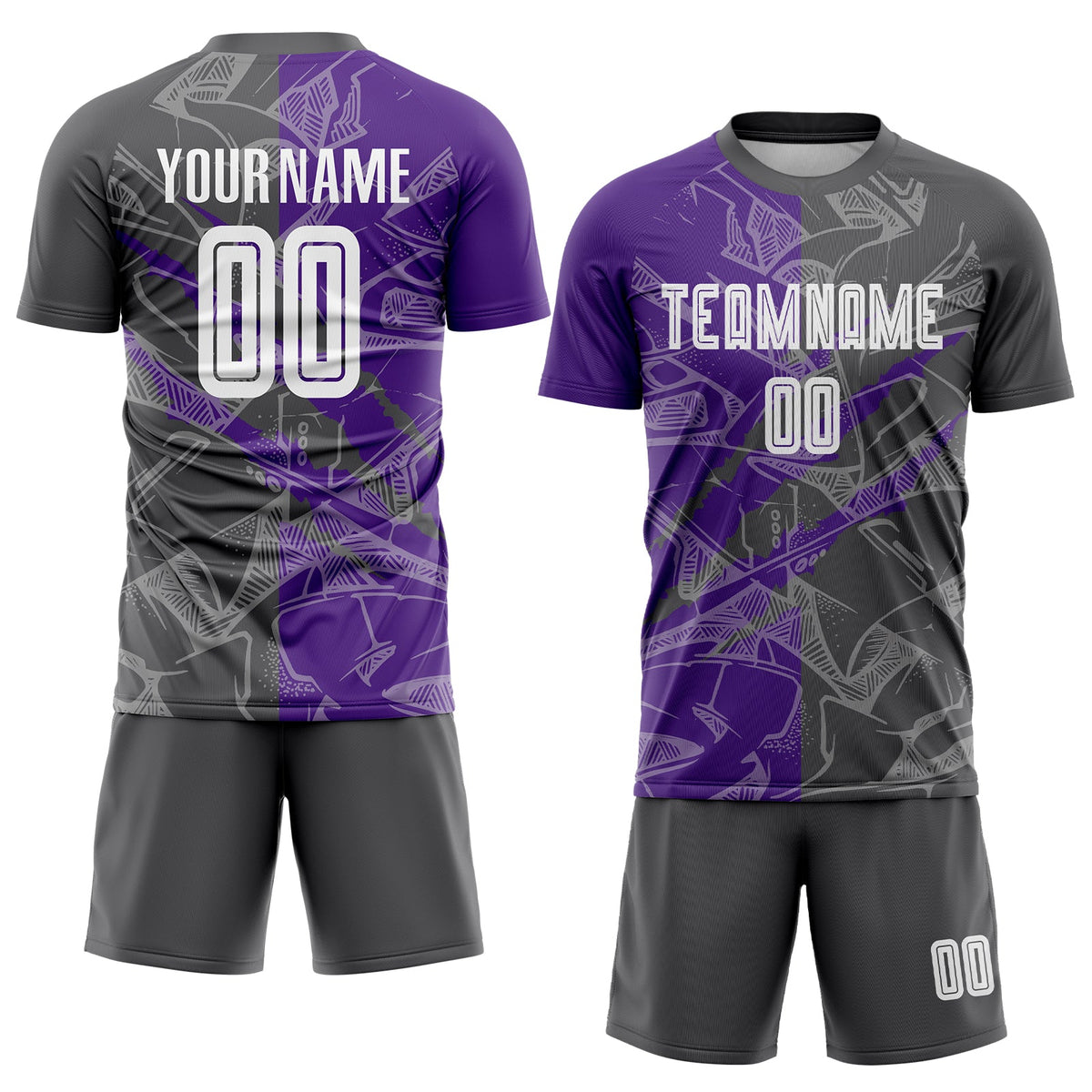 Custom Graffiti Pattern Steel Gray-Purple Scratch Sublimation Soccer Uniform Jersey Limited