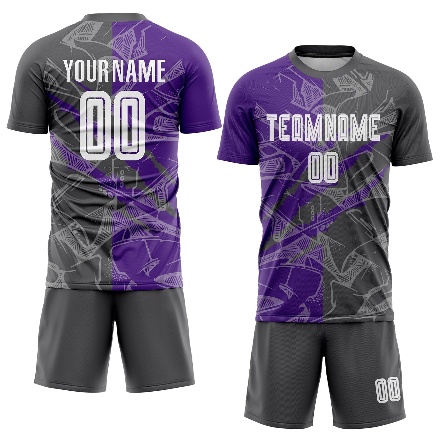 Custom Graffiti Pattern Steel Gray-Purple Scratch Sublimation Soccer Uniform Jersey Limited