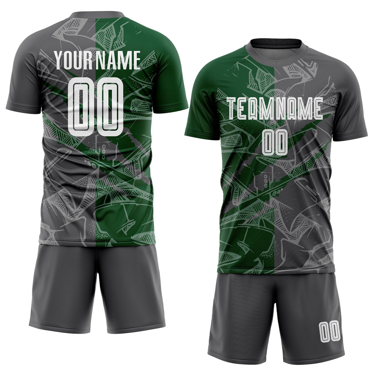Custom Graffiti Pattern Steel Gray-Green Scratch Sublimation Soccer Uniform Jersey Limited