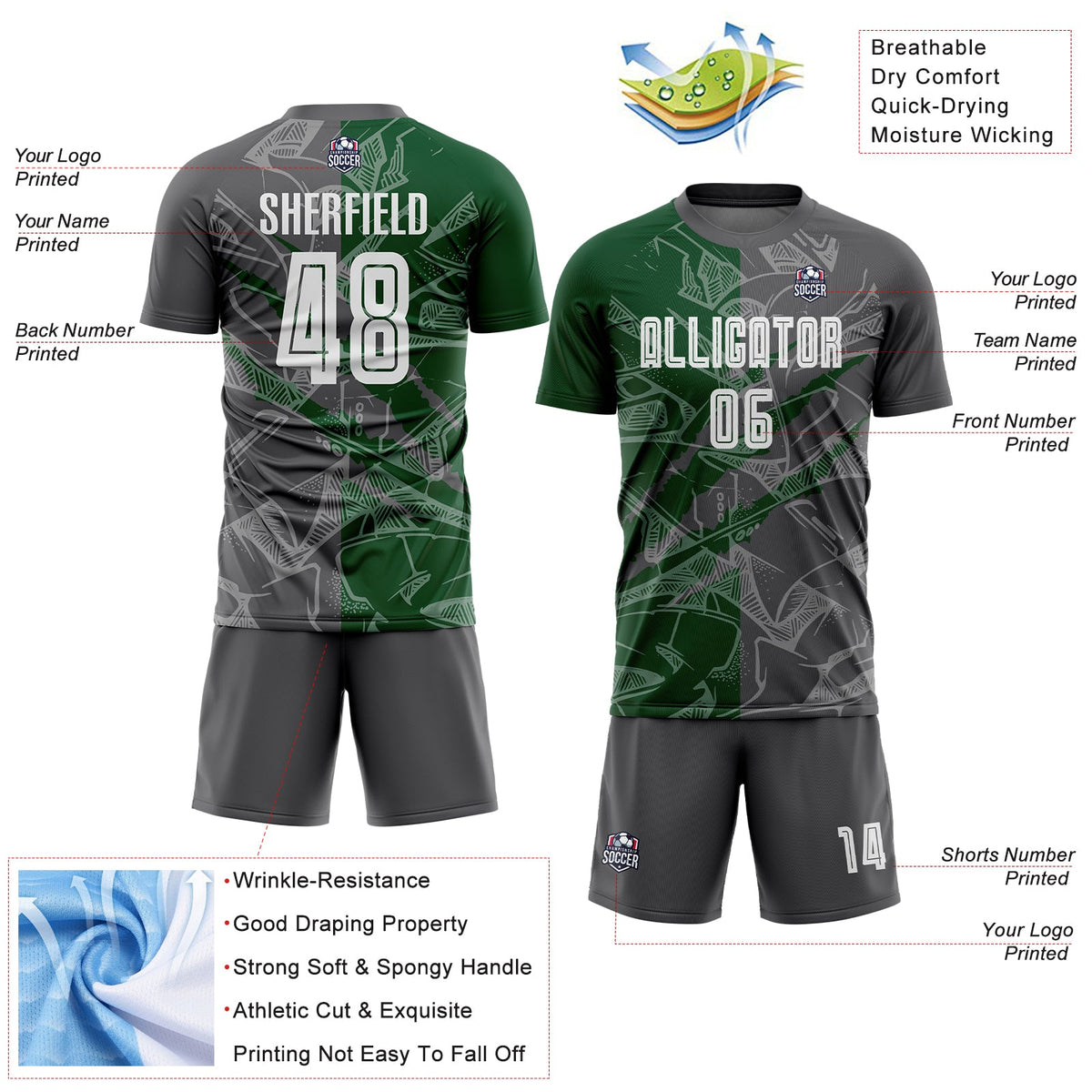 Custom Graffiti Pattern Steel Gray-Green Scratch Sublimation Soccer Uniform Jersey Limited