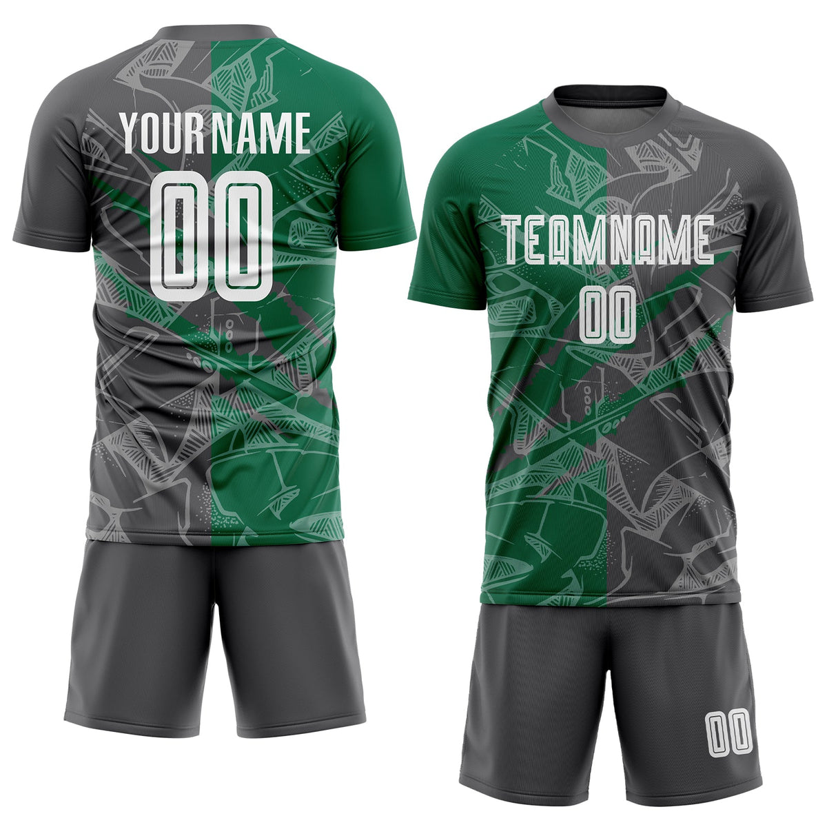 Custom Graffiti Pattern Kelly Green-Steel Gray Scratch Sublimation Soccer Uniform Jersey Limited