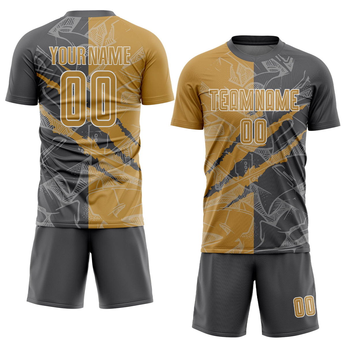 Custom Graffiti Pattern Old Gold-Steel Gray Scratch Sublimation Soccer Uniform Jersey Limited
