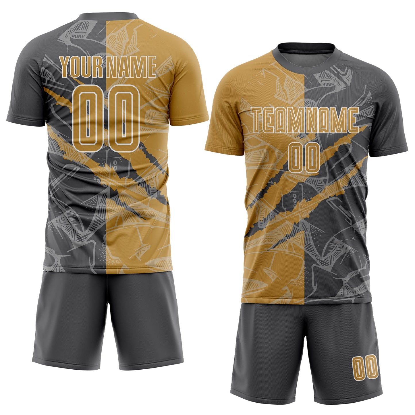 Custom Graffiti Pattern Old Gold-Steel Gray Scratch Sublimation Soccer Uniform Jersey Limited