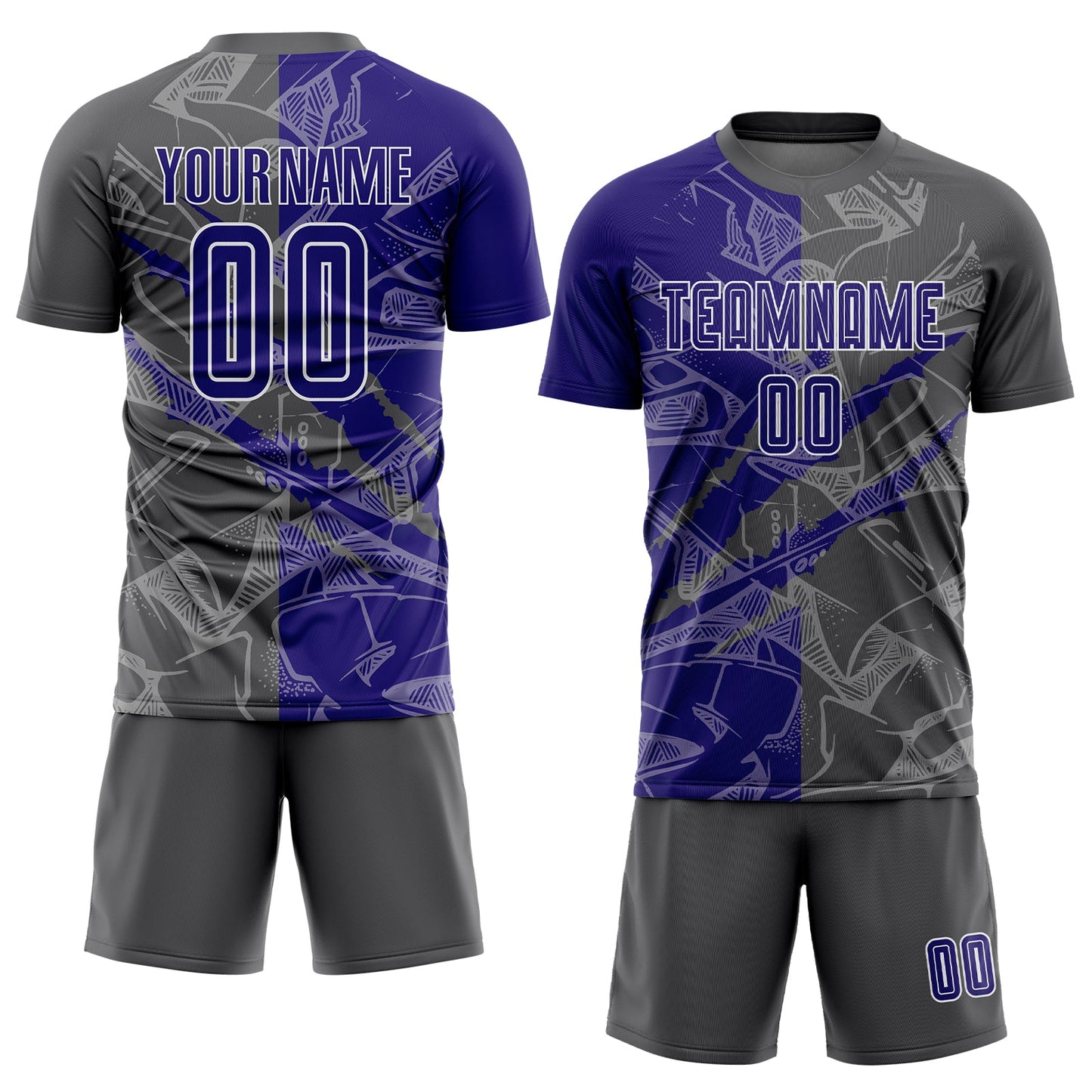 Custom Graffiti Pattern Dark Purple-Steel Gray Scratch Sublimation Soccer Uniform Jersey Limited