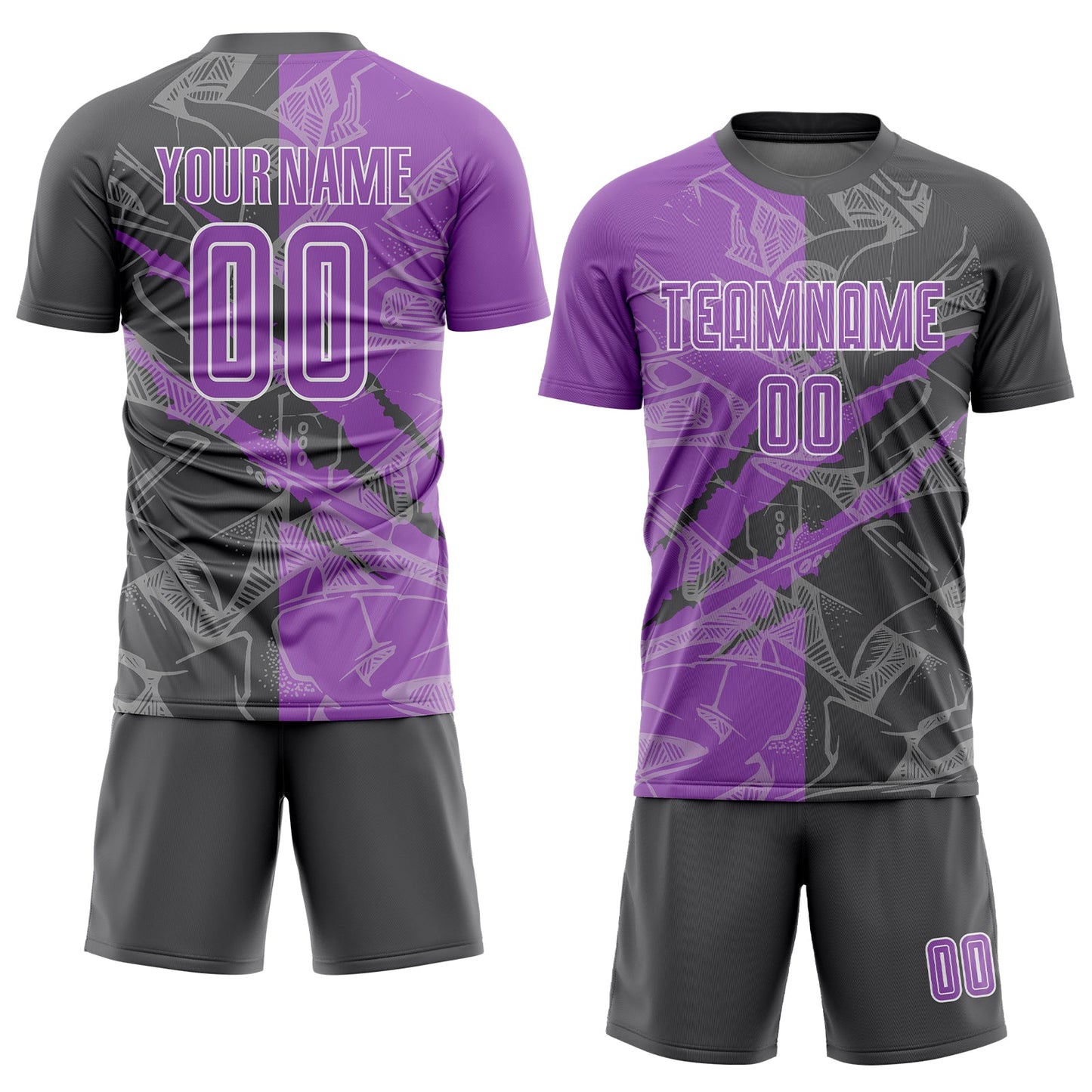 Custom Graffiti Pattern Medium Purple-Steel Gray Scratch Sublimation Soccer Uniform Jersey Limited