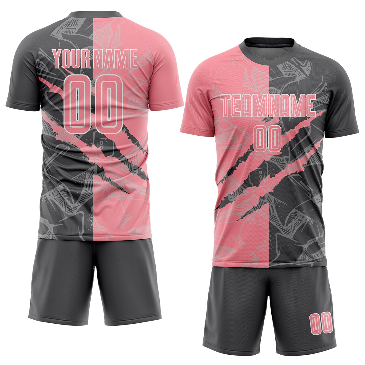 Custom Graffiti Pattern Medium Pink-Steel Gray Scratch Sublimation Soccer Uniform Jersey Limited
