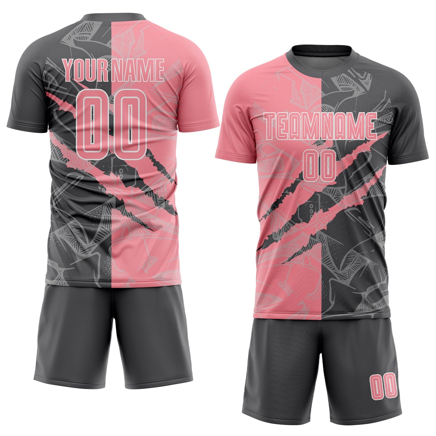 Custom Graffiti Pattern Medium Pink-Steel Gray Scratch Sublimation Soccer Uniform Jersey Limited