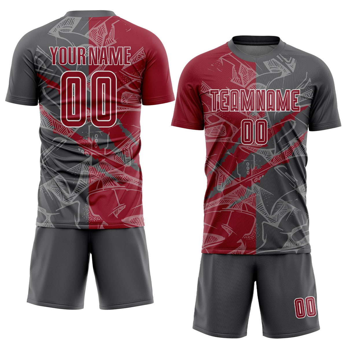 Custom Graffiti Pattern Cardinal-Steel Gray Scratch Sublimation Soccer Uniform Jersey Limited