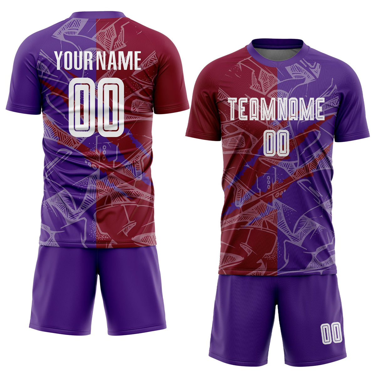 Custom Graffiti Pattern Maroon-Purple Scratch Sublimation Soccer Uniform Jersey Limited