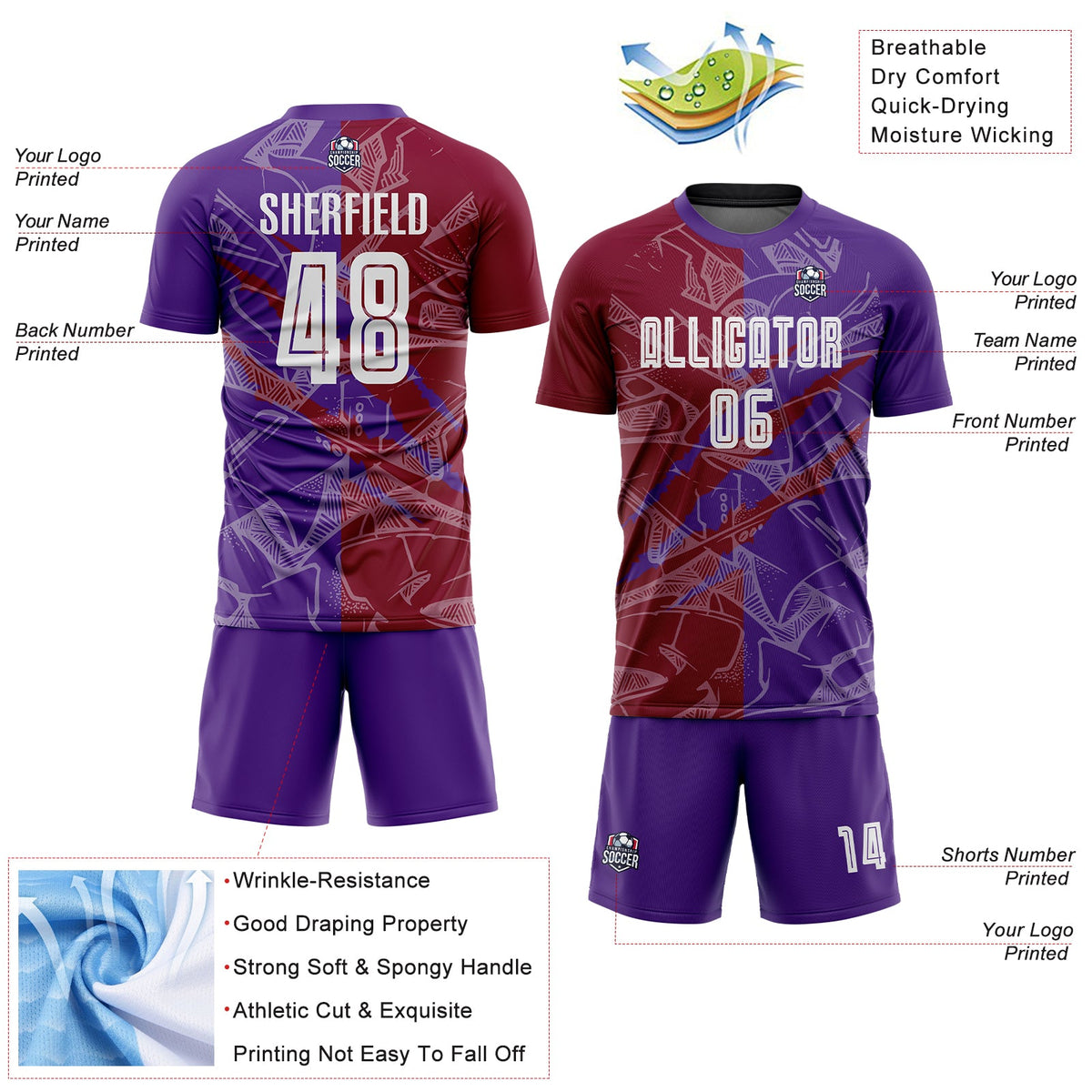 Custom Graffiti Pattern Maroon-Purple Scratch Sublimation Soccer Uniform Jersey Limited