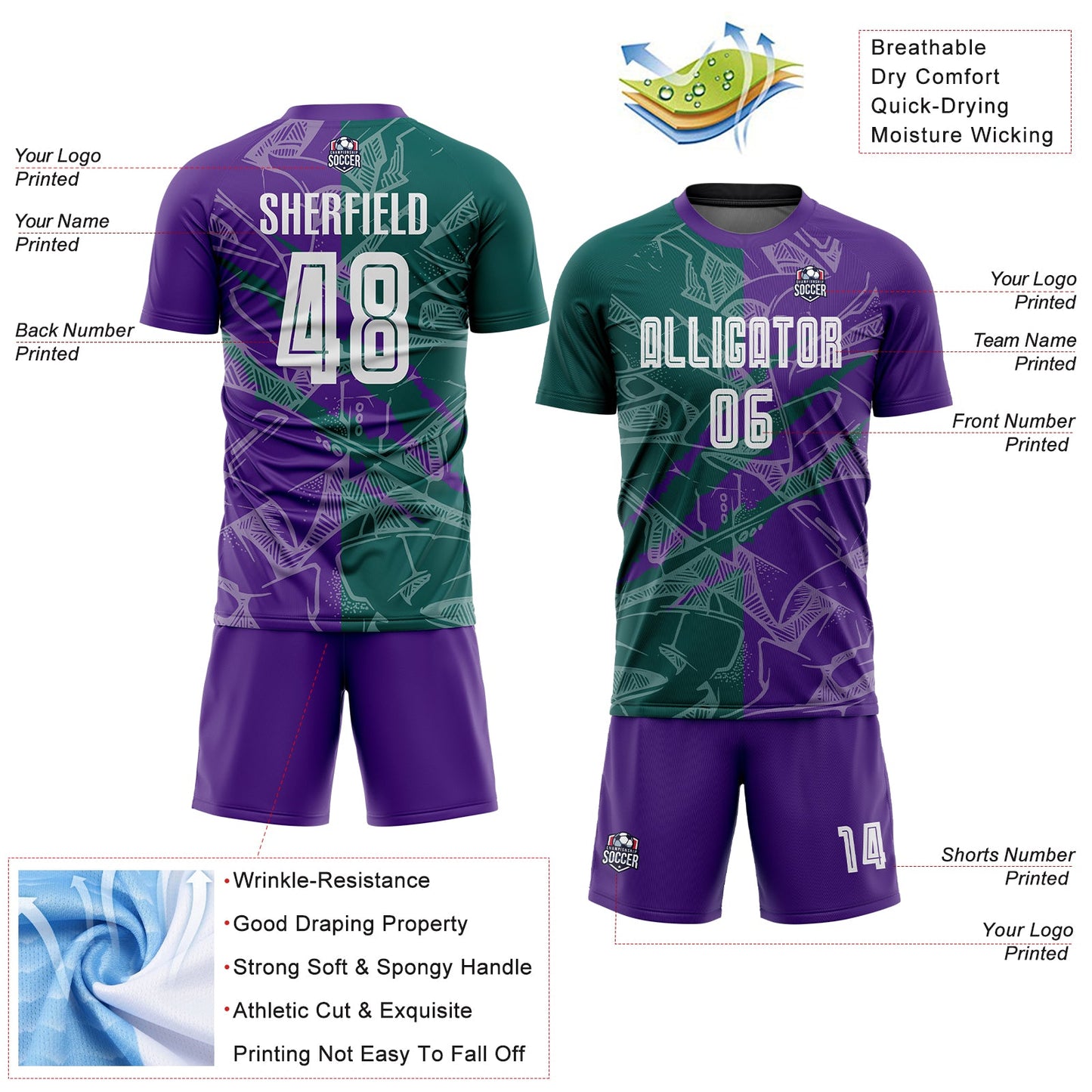 Custom Graffiti Pattern Midnight Green-Purple Scratch Sublimation Soccer Uniform Jersey Limited