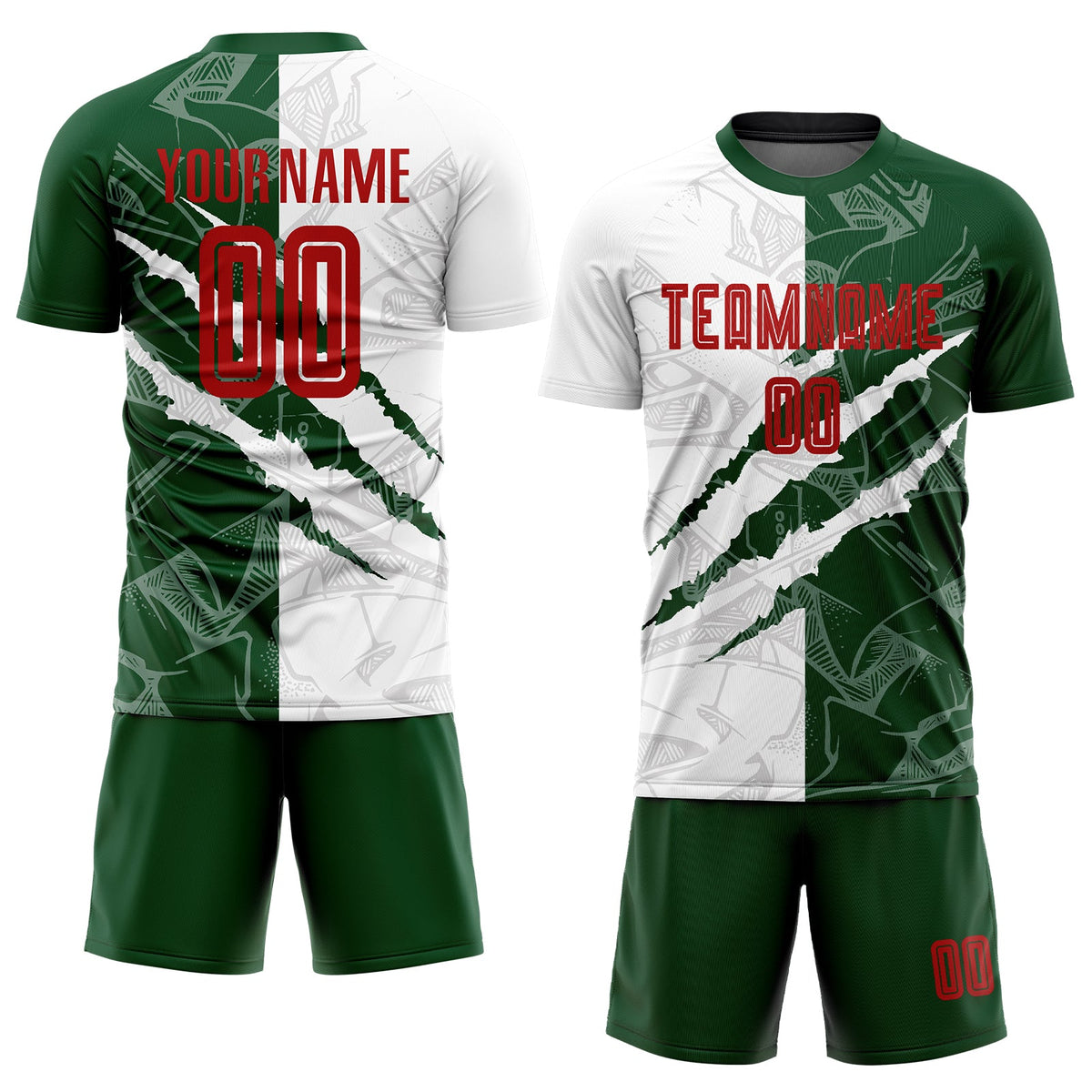 Custom Graffiti Pattern Red-Green Scratch Sublimation Soccer Uniform Jersey Limited
