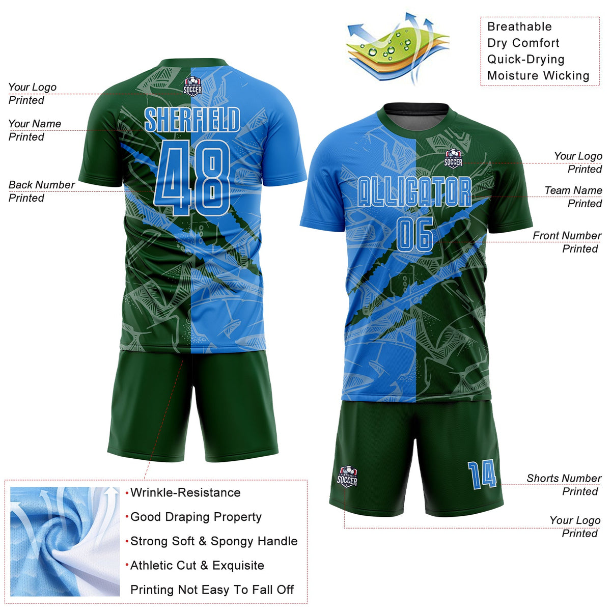 Custom Graffiti Pattern Powder Blue-Green Scratch Sublimation Soccer Uniform Jersey Limited