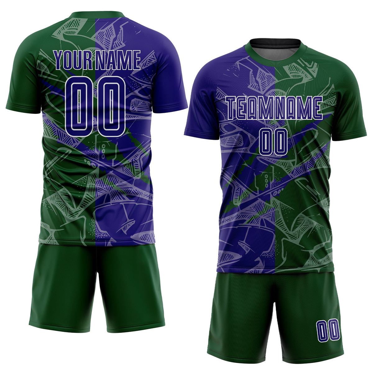 Custom Graffiti Pattern Dark Purple-Green Scratch Sublimation Soccer Uniform Jersey Limited