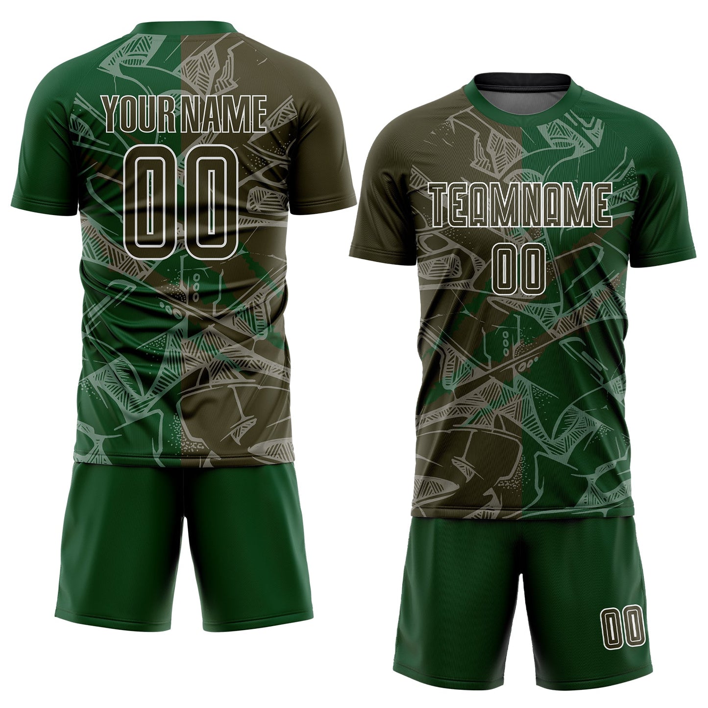 Custom Graffiti Pattern Olive-Green Scratch Sublimation Soccer Uniform Jersey Limited