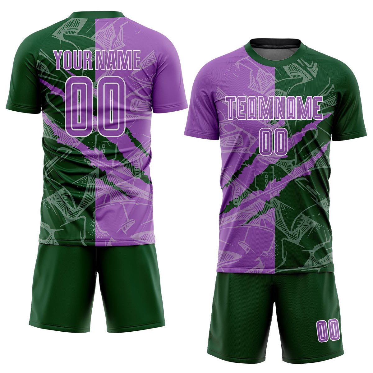 Custom Graffiti Pattern Medium Purple-Green Scratch Sublimation Soccer Uniform Jersey Limited