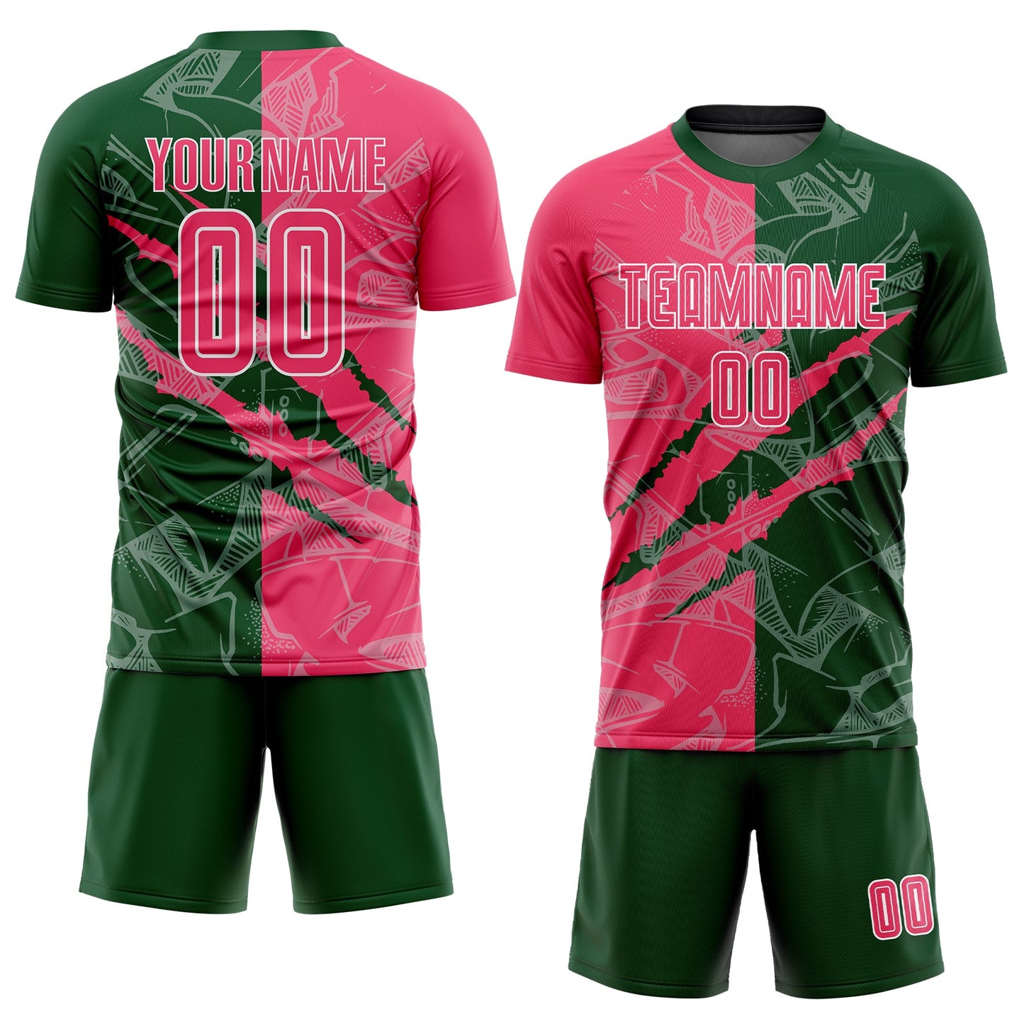 Custom Graffiti Pattern Neon Pink-Green Scratch Sublimation Soccer Uniform Jersey Limited