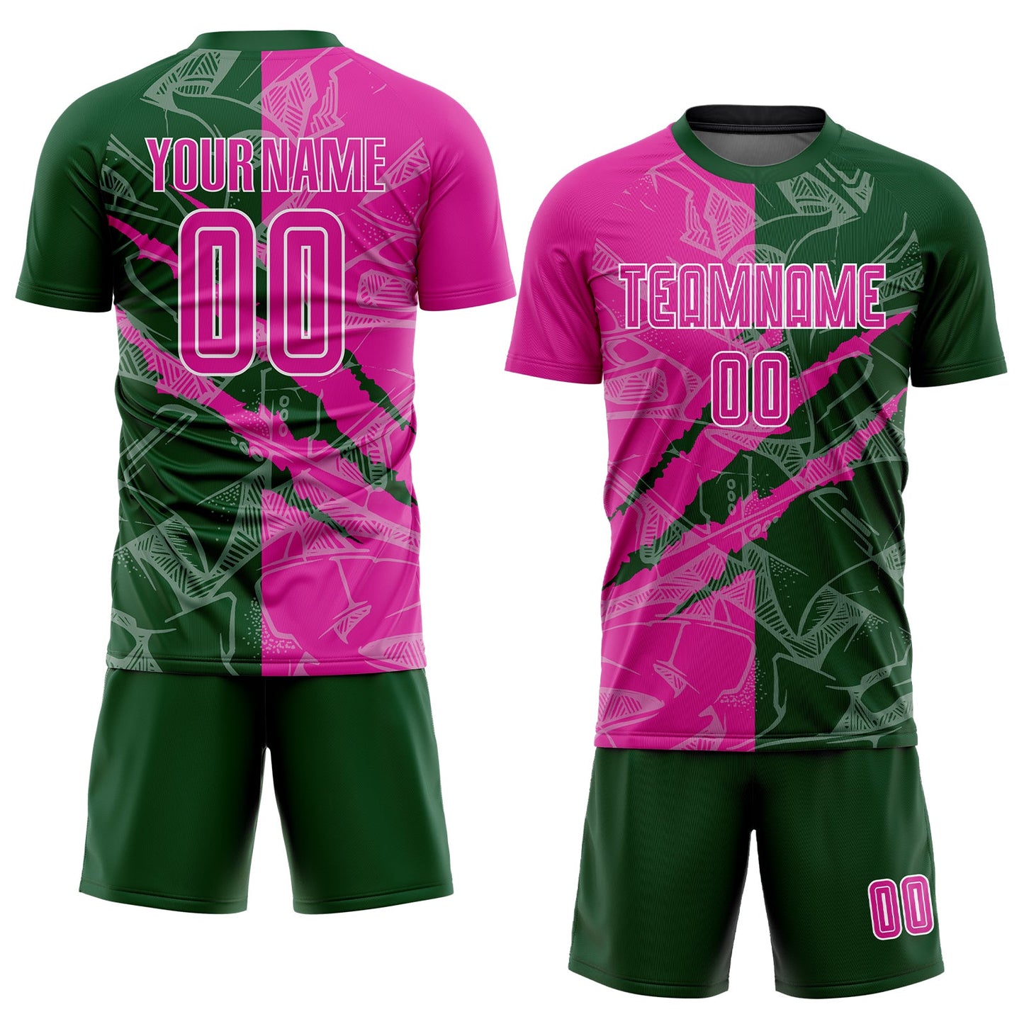 Custom Graffiti Pattern Deep Pink-Green Scratch Sublimation Soccer Uniform Jersey Limited