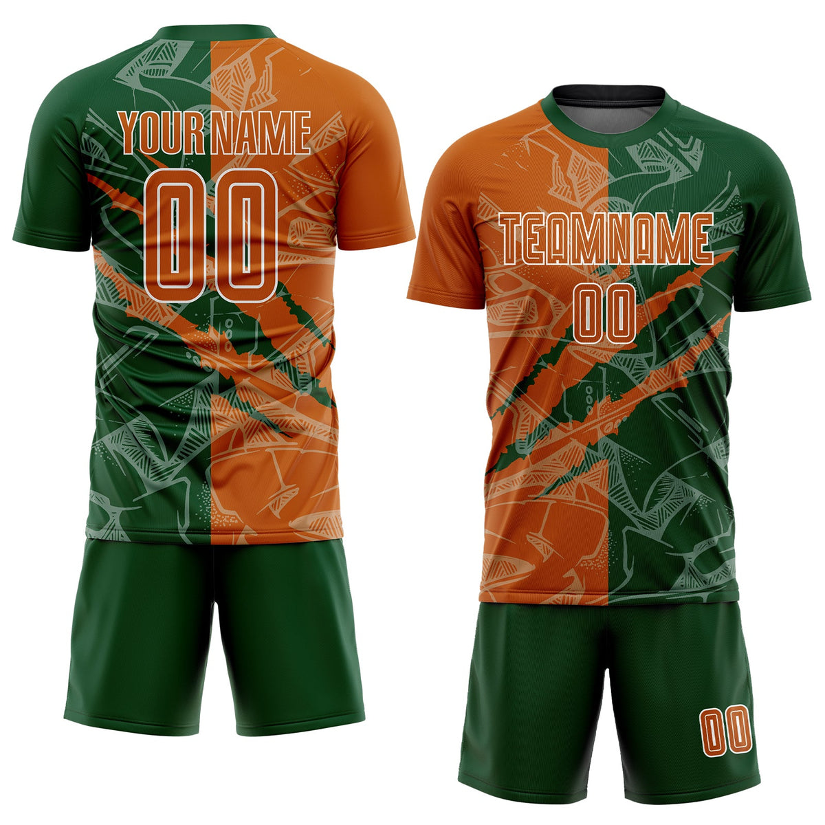 Custom Graffiti Pattern Texas Orange-Green Scratch Sublimation Soccer Uniform Jersey Limited