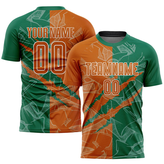 Custom Graffiti Pattern Texas Orange-Kelly Green Scratch Sublimation Soccer Uniform Jersey