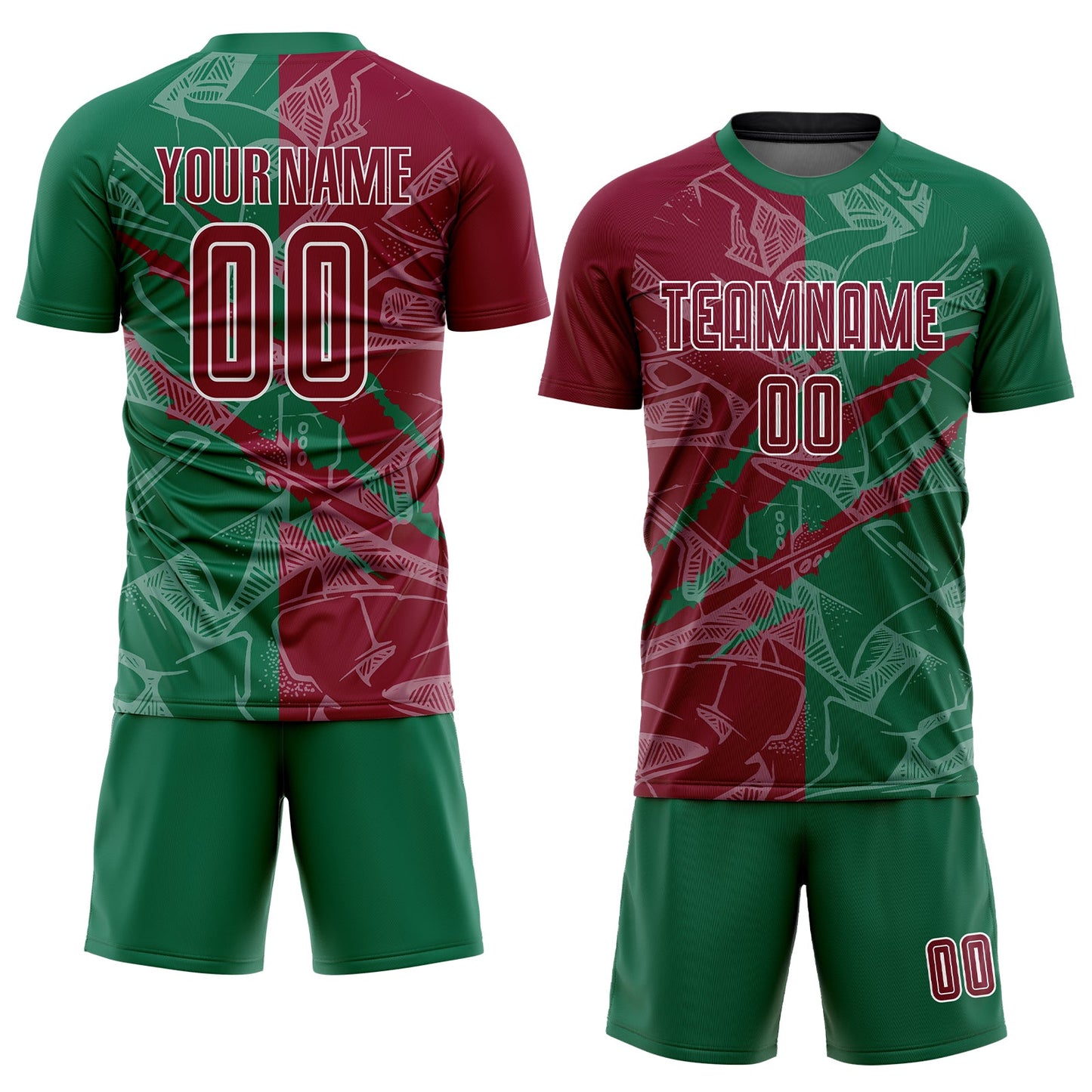 Custom Graffiti Pattern Maroon-Kelly Green Scratch Sublimation Soccer Uniform Jersey Limited