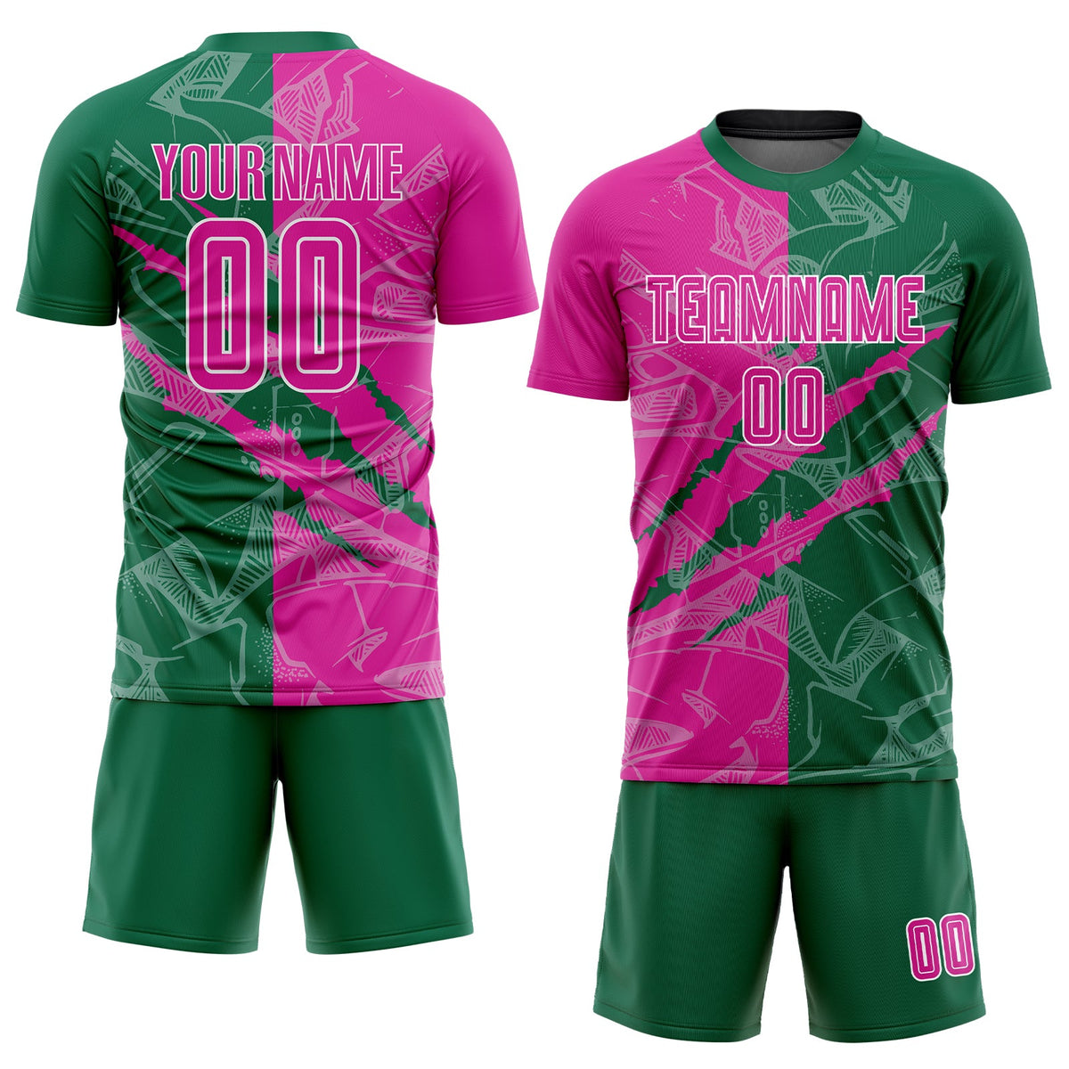Custom Graffiti Pattern Deep Pink-Kelly Green Scratch Sublimation Soccer Uniform Jersey Limited