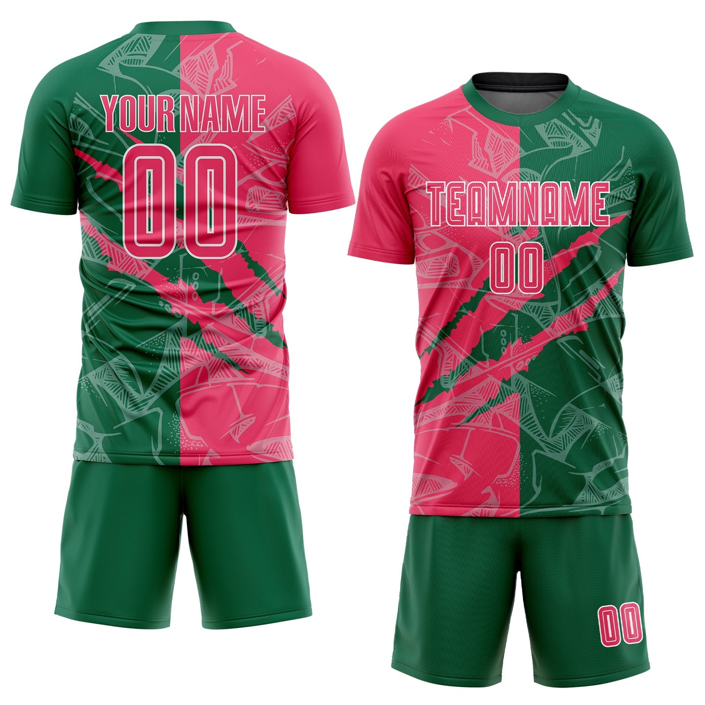 Custom Graffiti Pattern Neon Pink-Kelly Green Scratch Sublimation Soccer Uniform Jersey Limited